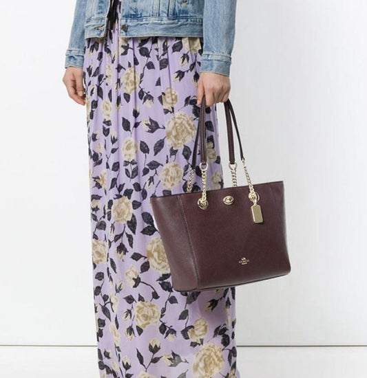 ORIG Preloved COACH Turnlock Chain 27 Tote Bag Maroon