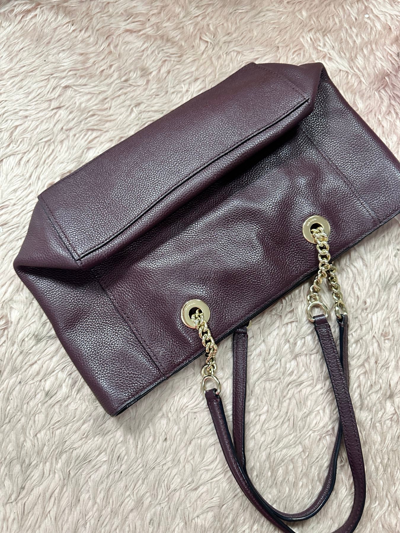 ORIG Preloved COACH Turnlock Chain 27 Tote Bag Maroon