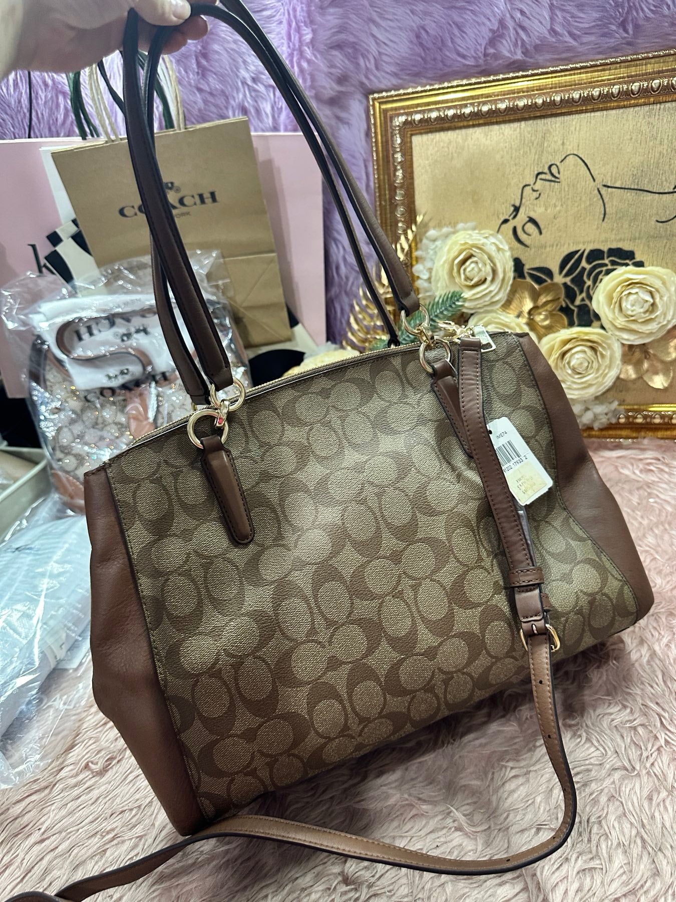 ORIG Preloved COACH CHRISTIE CARRYALL KHAKI LARGE TOTE SATCHEL BROWN BAG