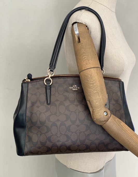 ORIG Preloved COACH CHRISTIE CARRYALL KHAKI LARGE TOTE SATCHEL BROWN BAG