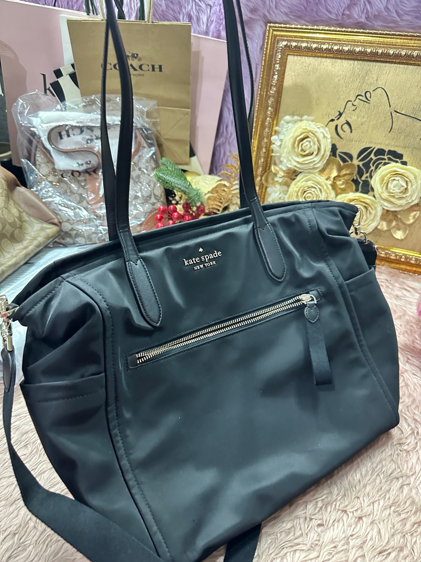 ORIG Preloved Kate Spade KS Chelsea Baby Large Tote Nylon Black Bag