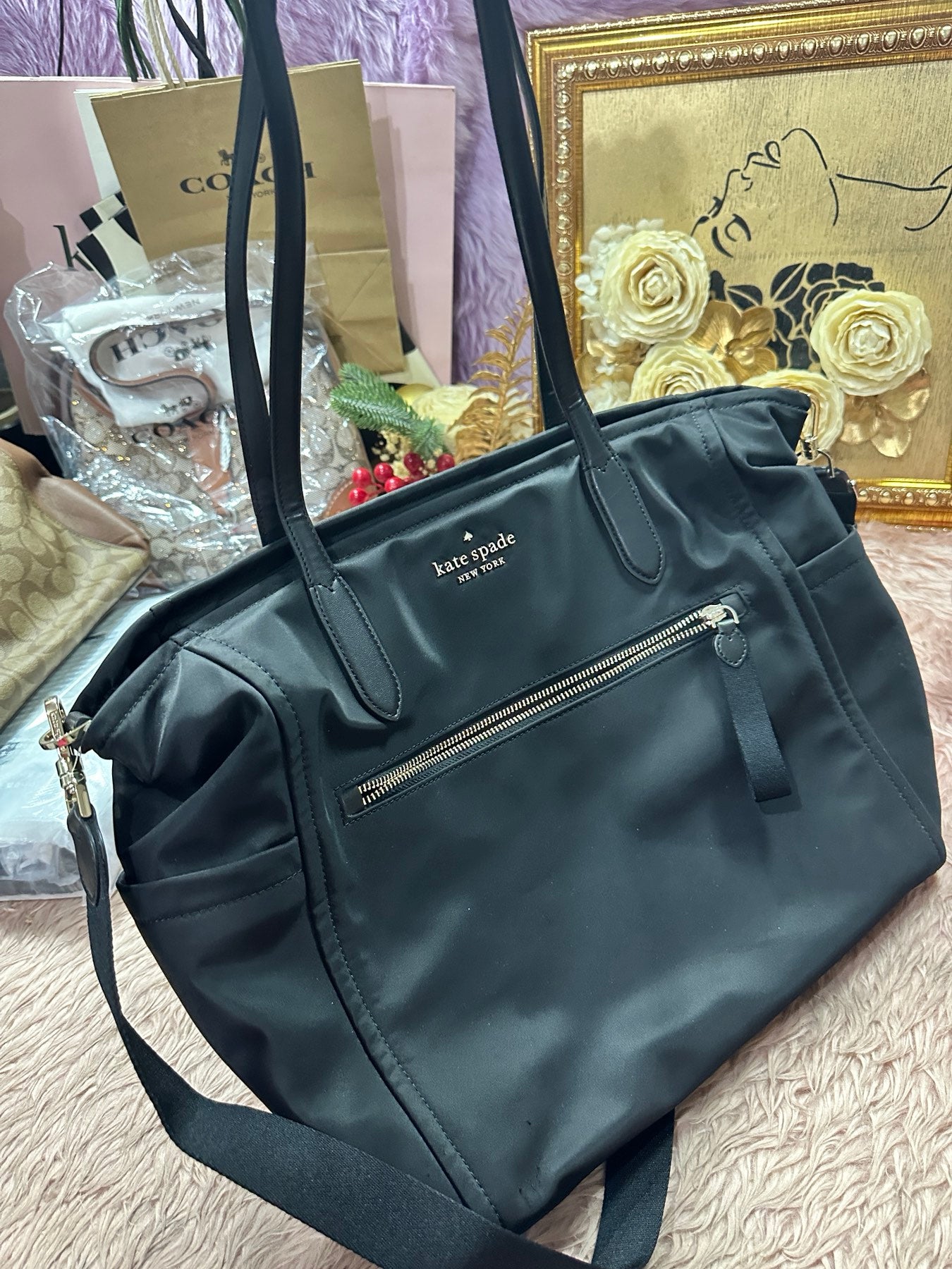ORIG Preloved Kate Spade KS Chelsea Baby Large Tote Nylon Black Bag