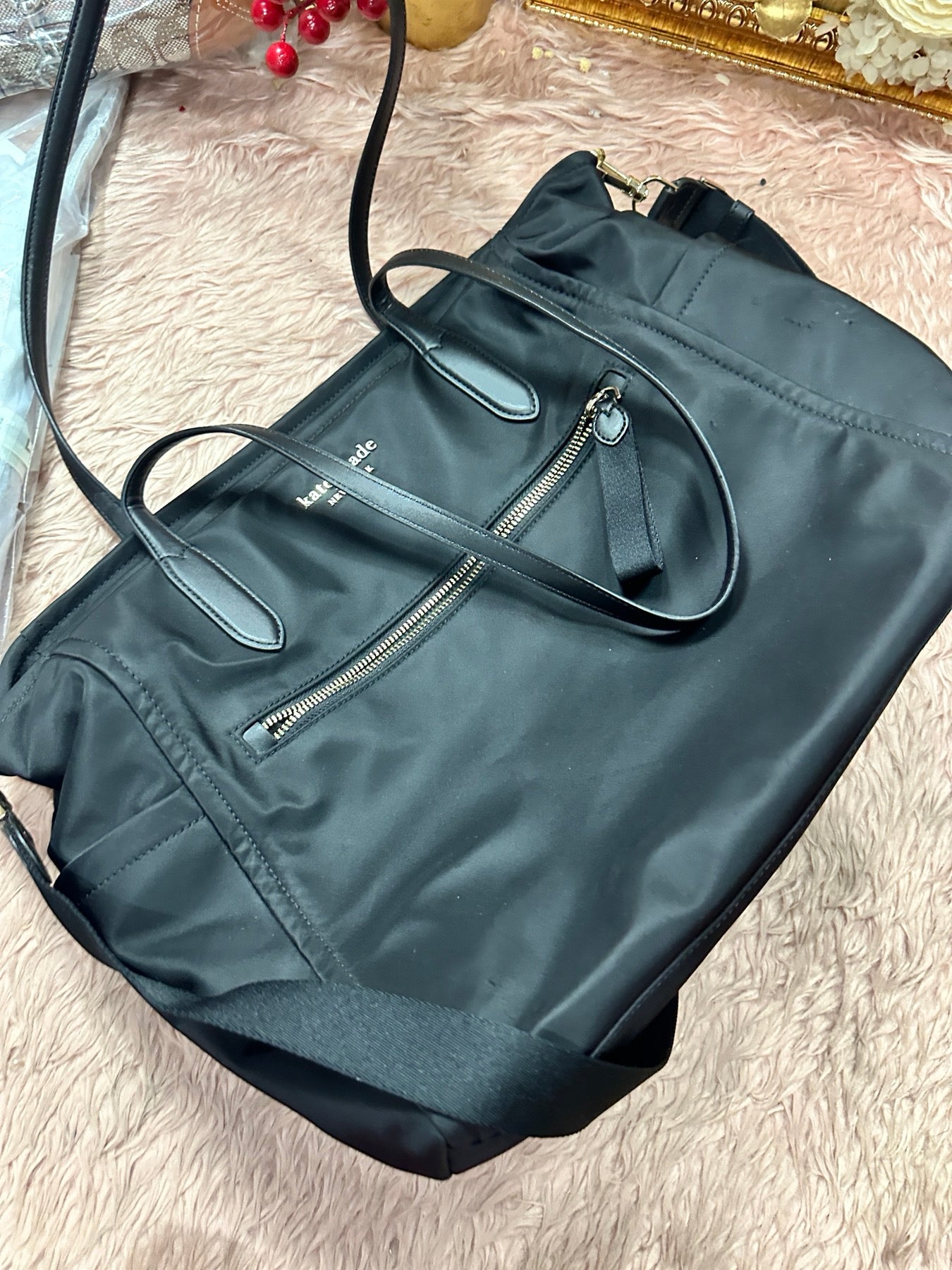ORIG Preloved Kate Spade KS Chelsea Baby Large Tote Nylon Black Bag