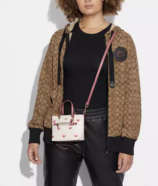 ORIG Preloved COACH Mini Gallery Crossbody With Stripe Heart Print Small White Bag