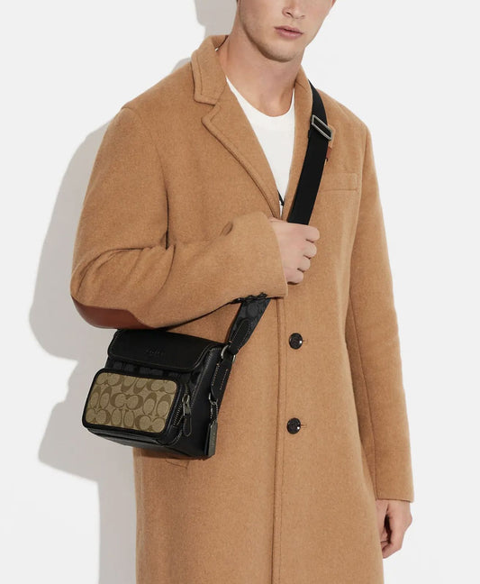 ORIG & IMPORTED COACH Men’s Sullivan Flap Bag Crossbody In Blocked Signature Canvas Khaki