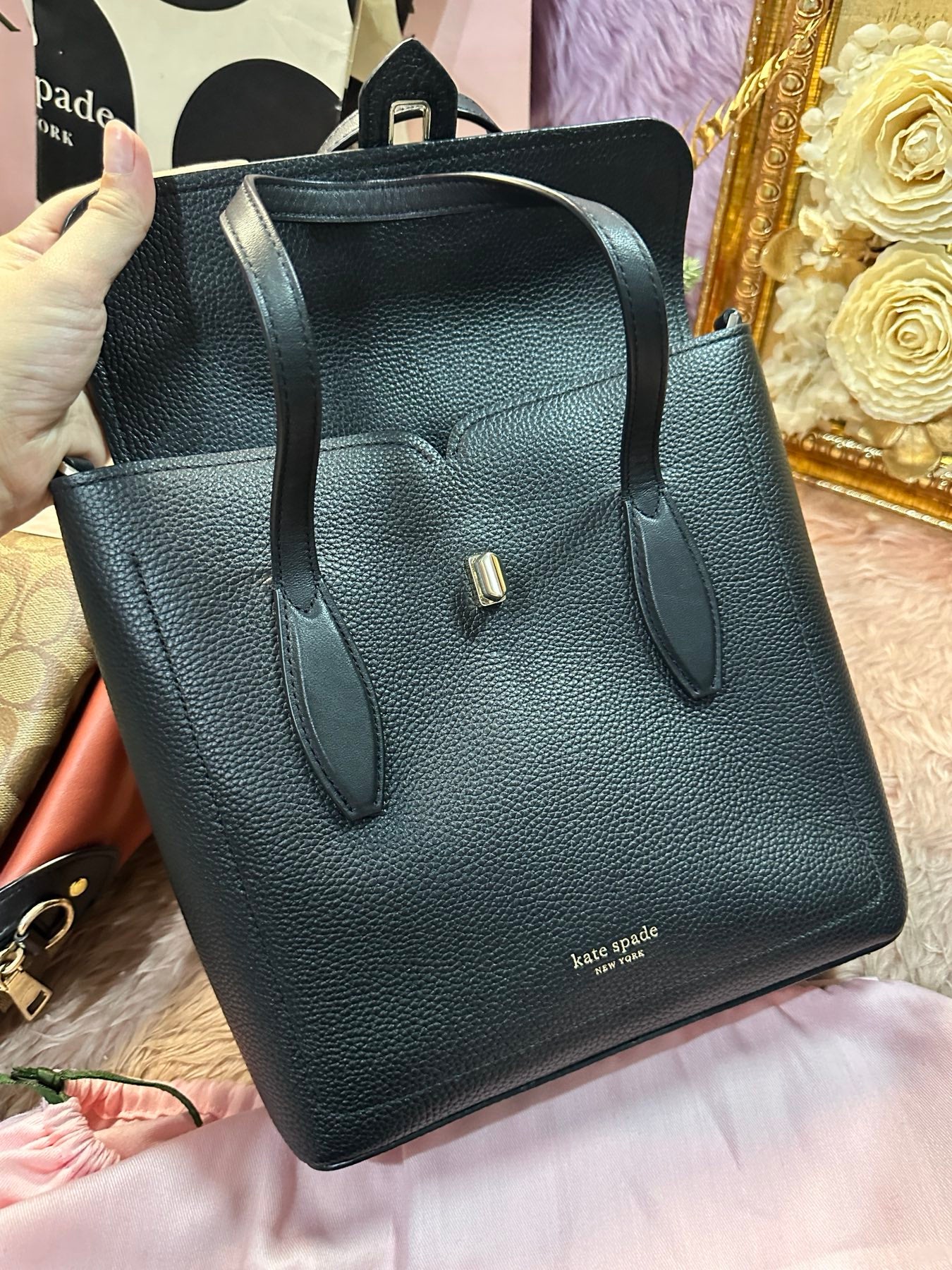 ORIG Preloved Kate Spade KS Retail Essential Medium North South Tote Black Bag