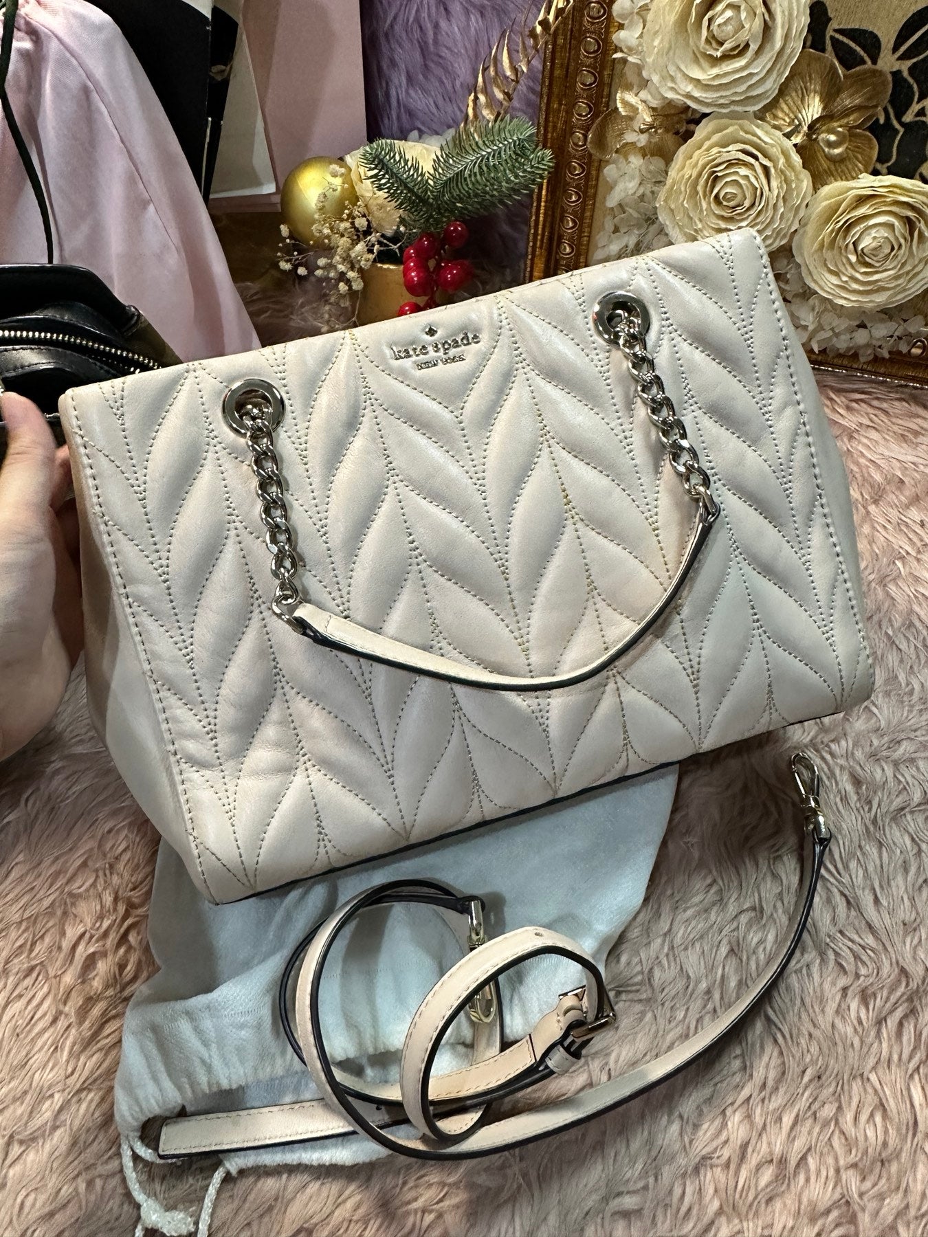 ORIG Preloved Kate Spade KS Meena Briar Lane Quilted Tote Light Pink Ivory Bag
