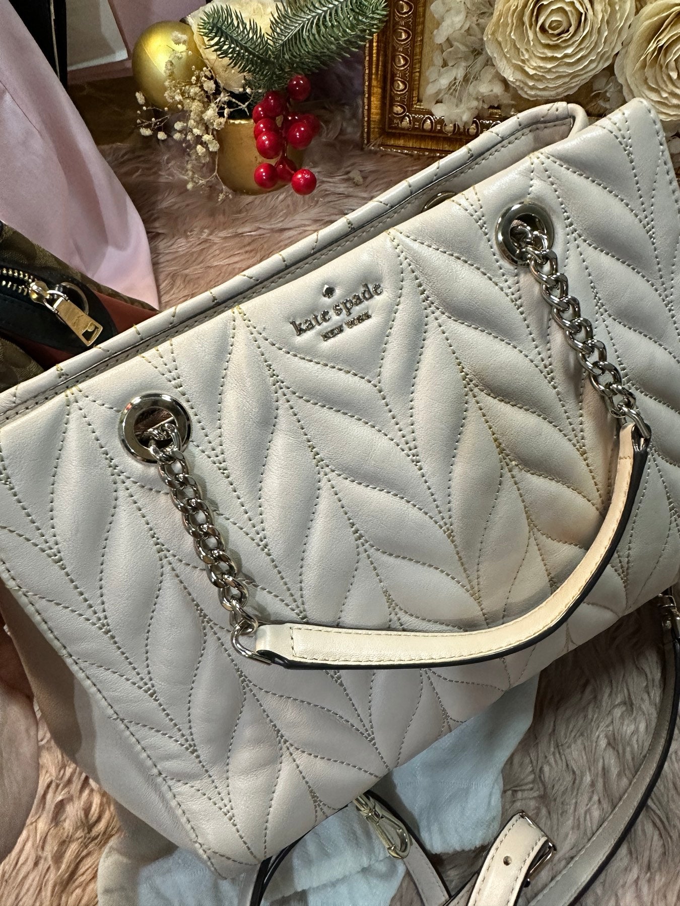 ORIG Preloved Kate Spade KS Meena Briar Lane Quilted Tote Light Pink Ivory Bag