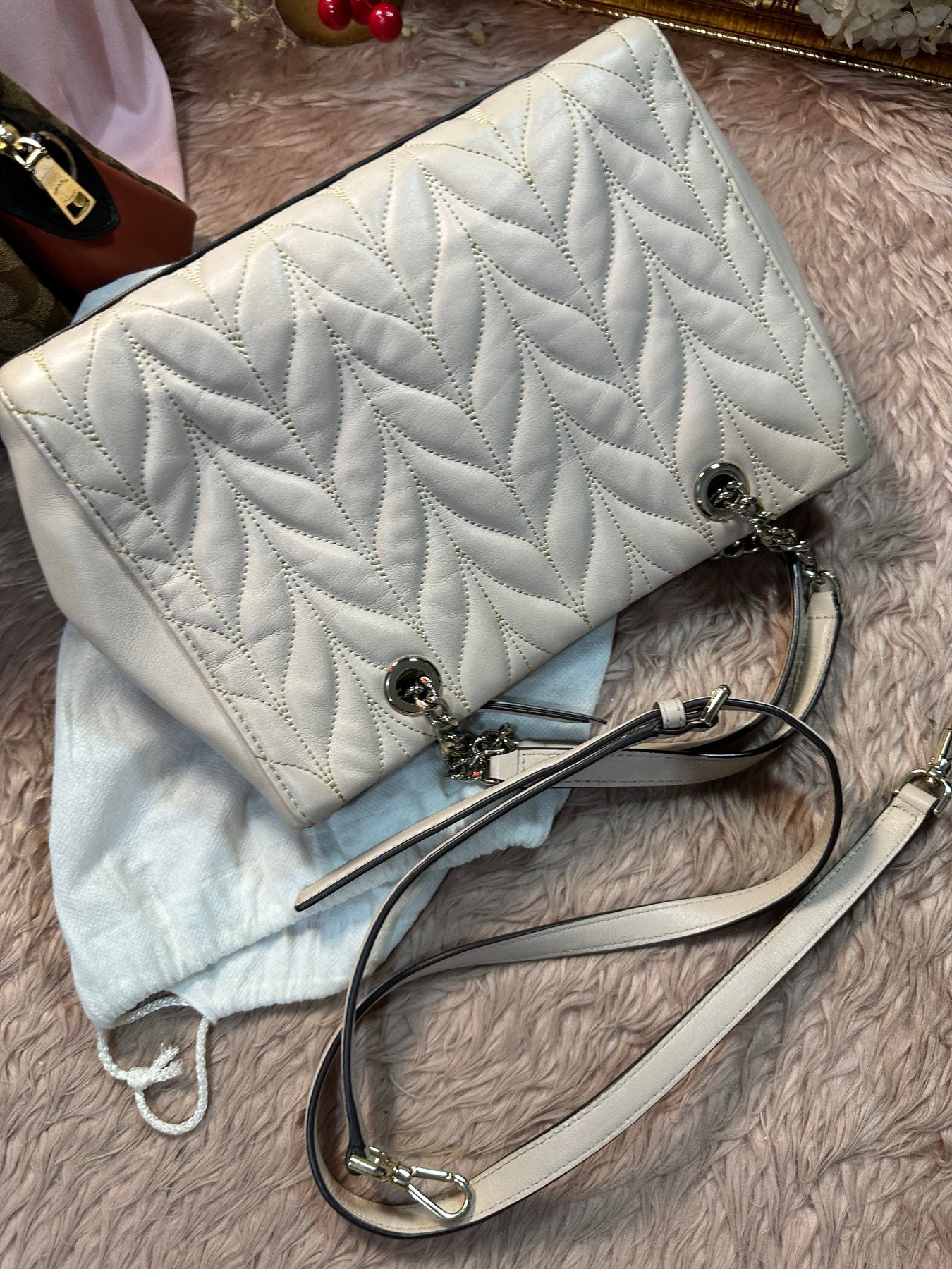 ORIG Preloved Kate Spade KS Meena Briar Lane Quilted Tote Light Pink Ivory Bag
