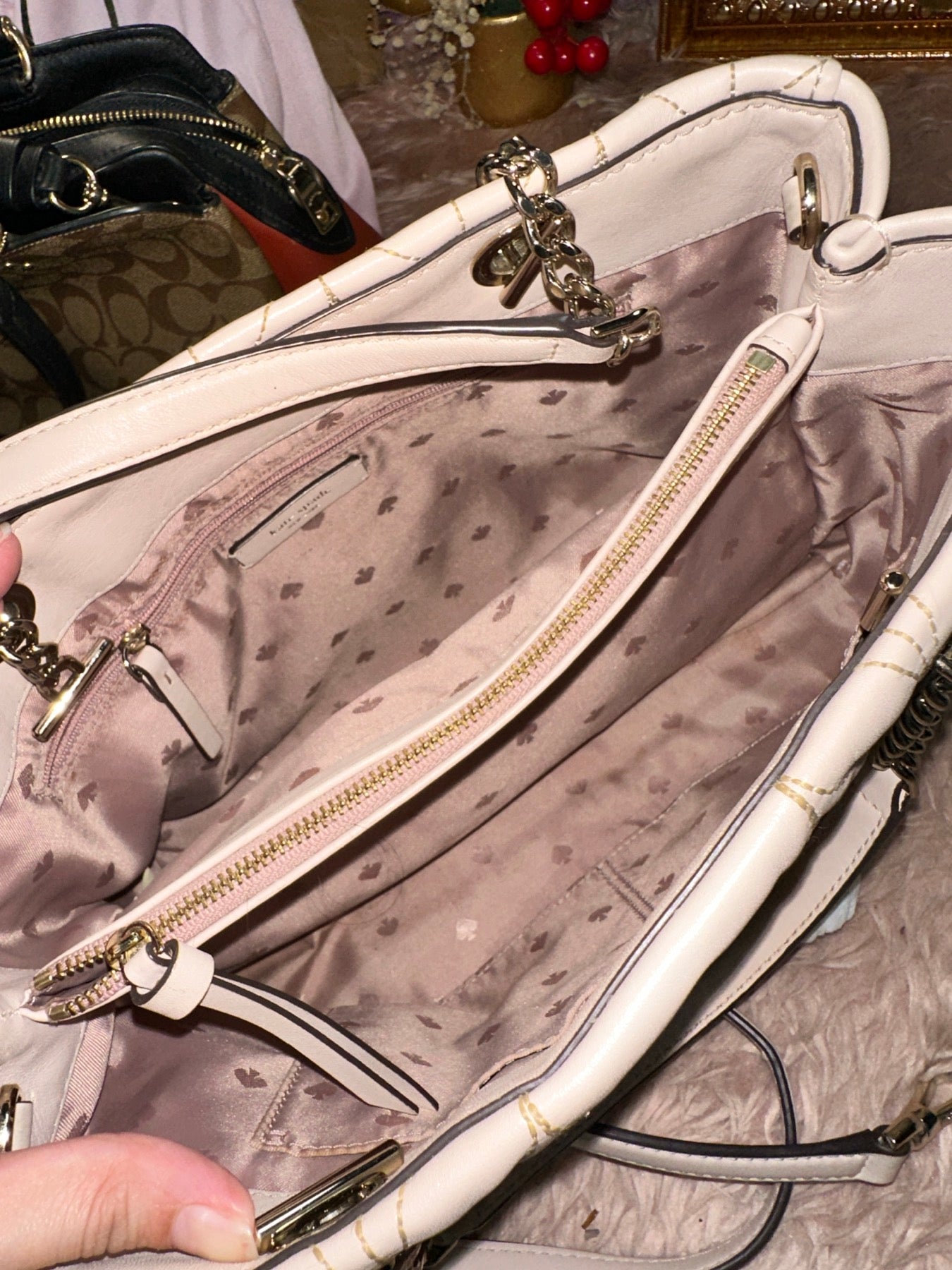 ORIG Preloved Kate Spade KS Meena Briar Lane Quilted Tote Light Pink Ivory Bag