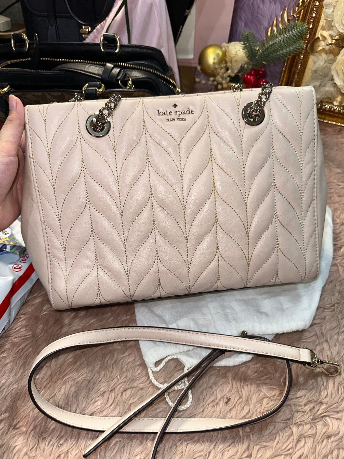 ORIG Preloved Kate Spade KS Meena Briar Lane Quilted Tote Light Pink Ivory Bag