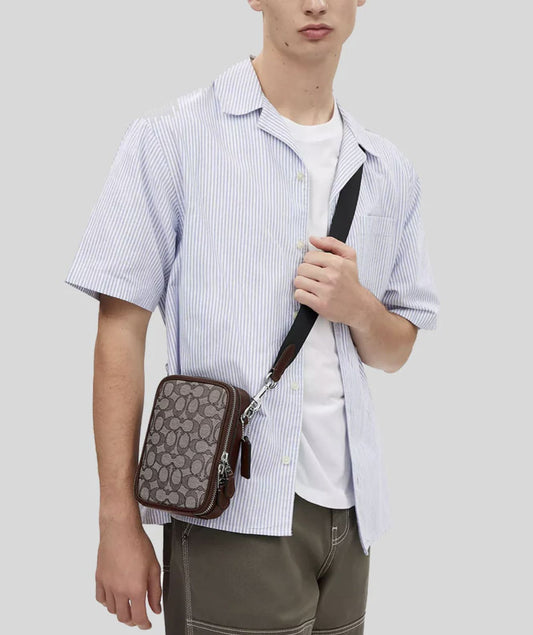 ORIG & IMPORTED Coach Stanton Crossbody In Signature Jacquard Maple Brown Men Bag