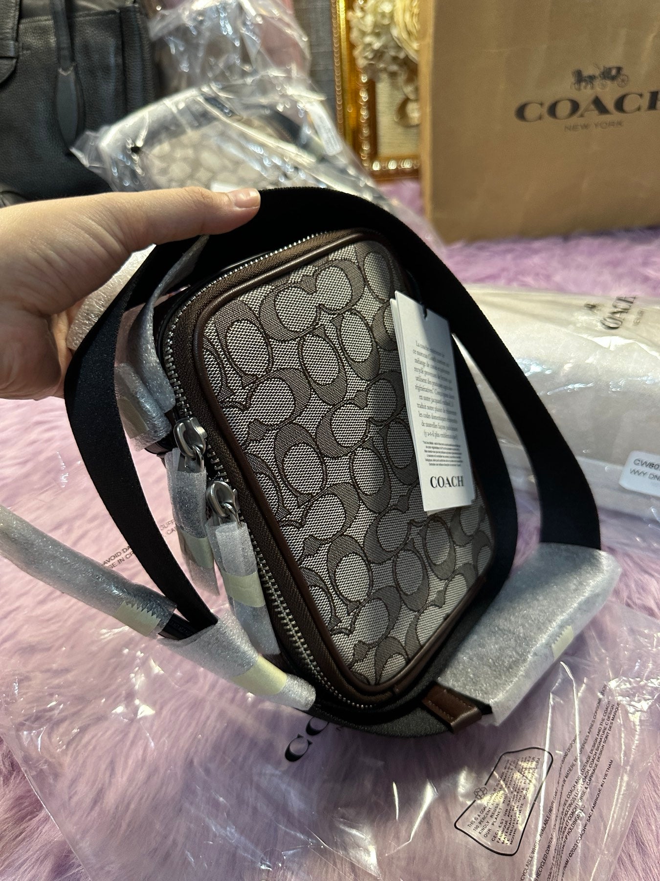 ORIG & IMPORTED Coach Stanton Crossbody In Signature Jacquard Maple Brown Men Bag