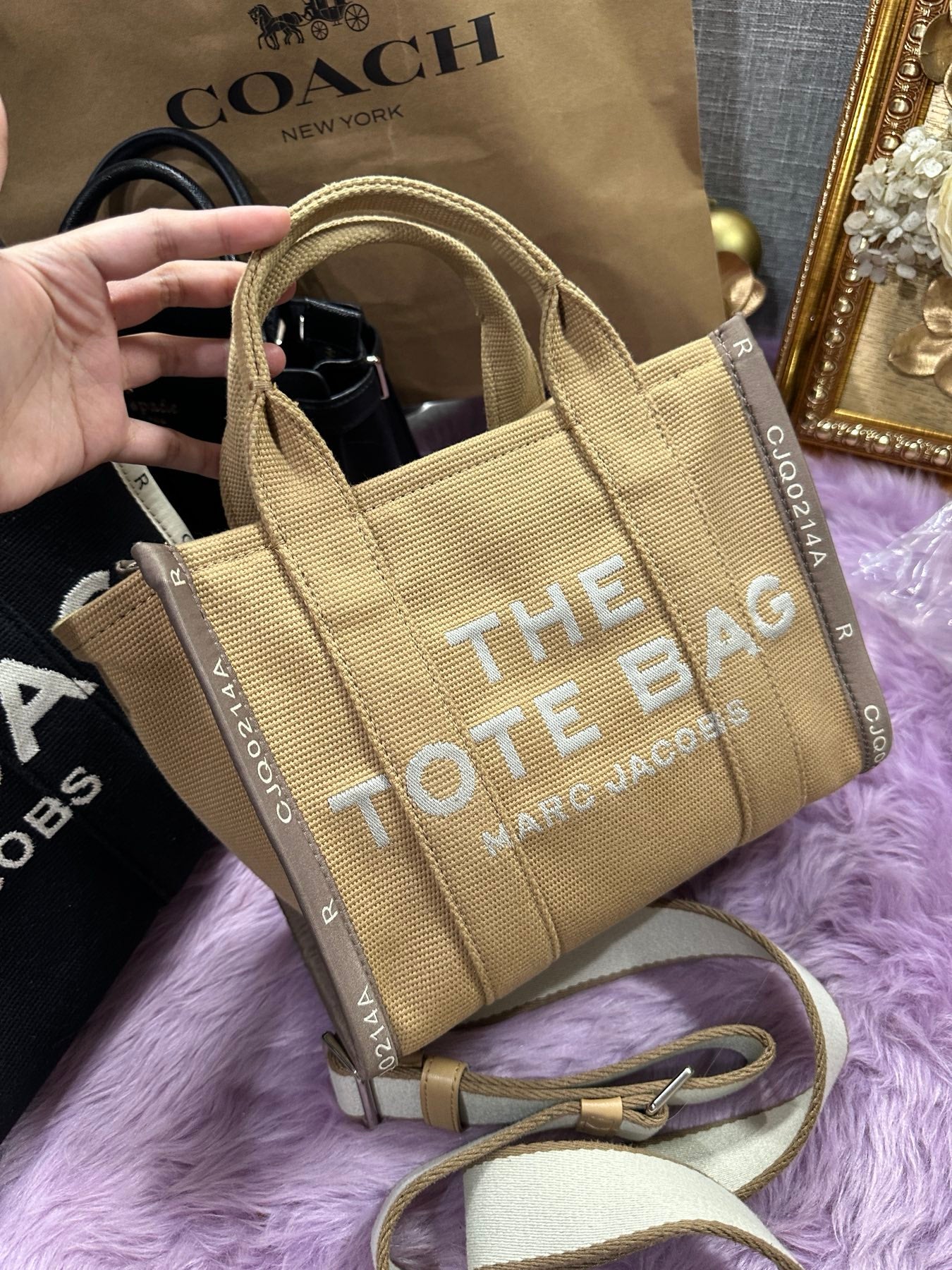 ORIG Preloved Marc Jacobs MJ The Jacquard Small Tote Bag Camel Brown