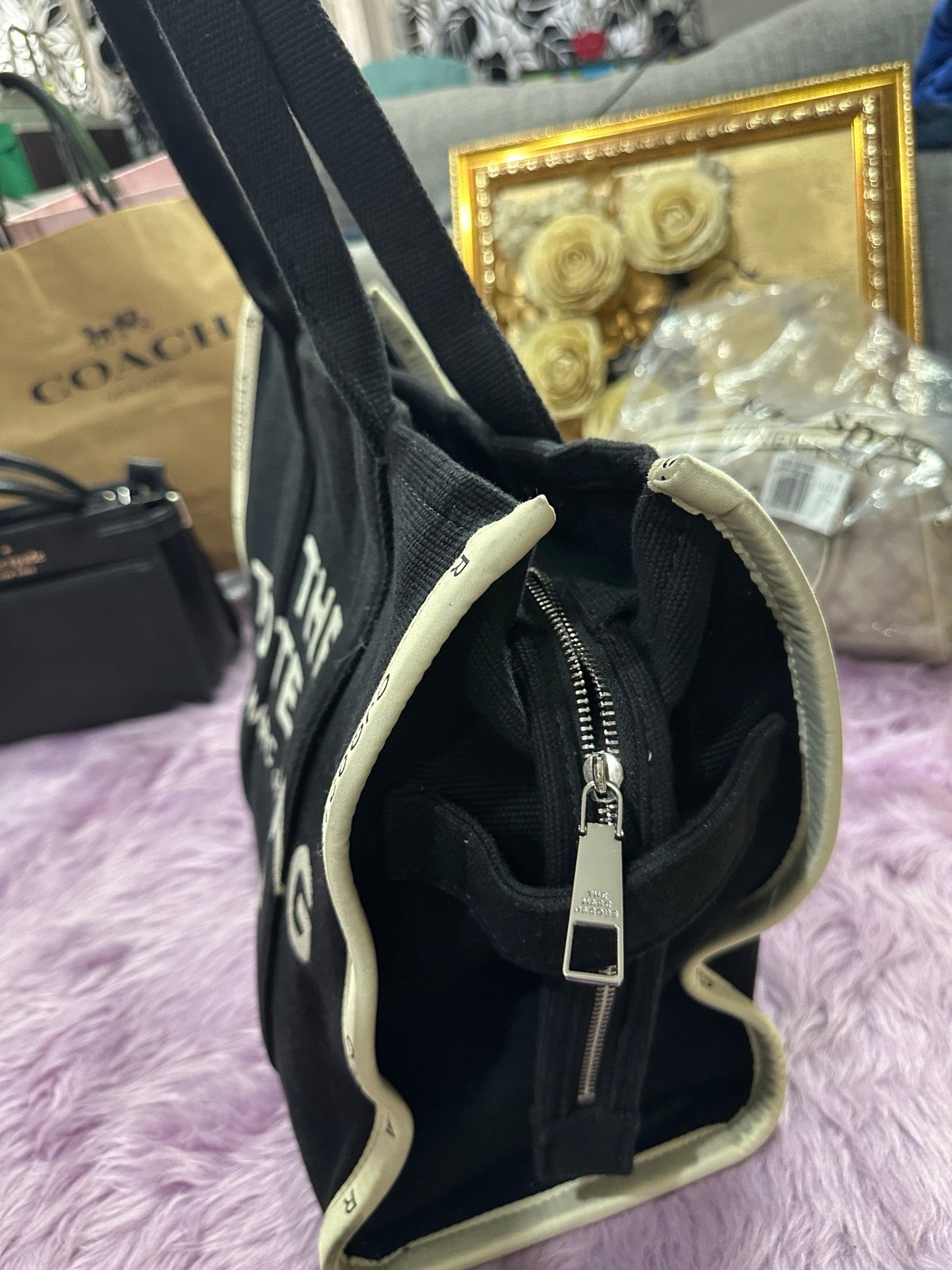 ORIG Preloved Marc Jacobs MJ The Jacquard Large Tote Bag Black