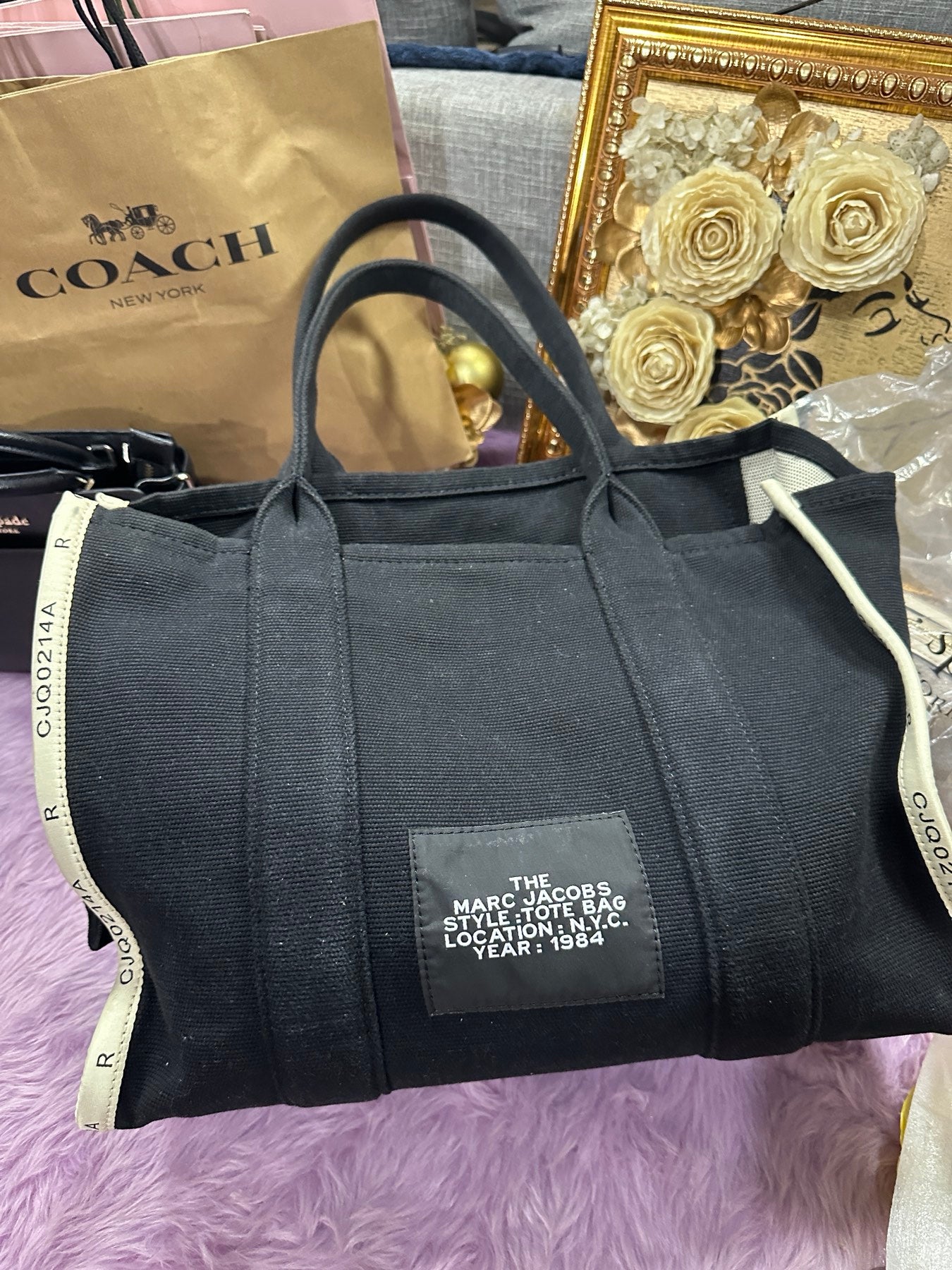 ORIG Preloved Marc Jacobs MJ The Jacquard Large Tote Bag Black
