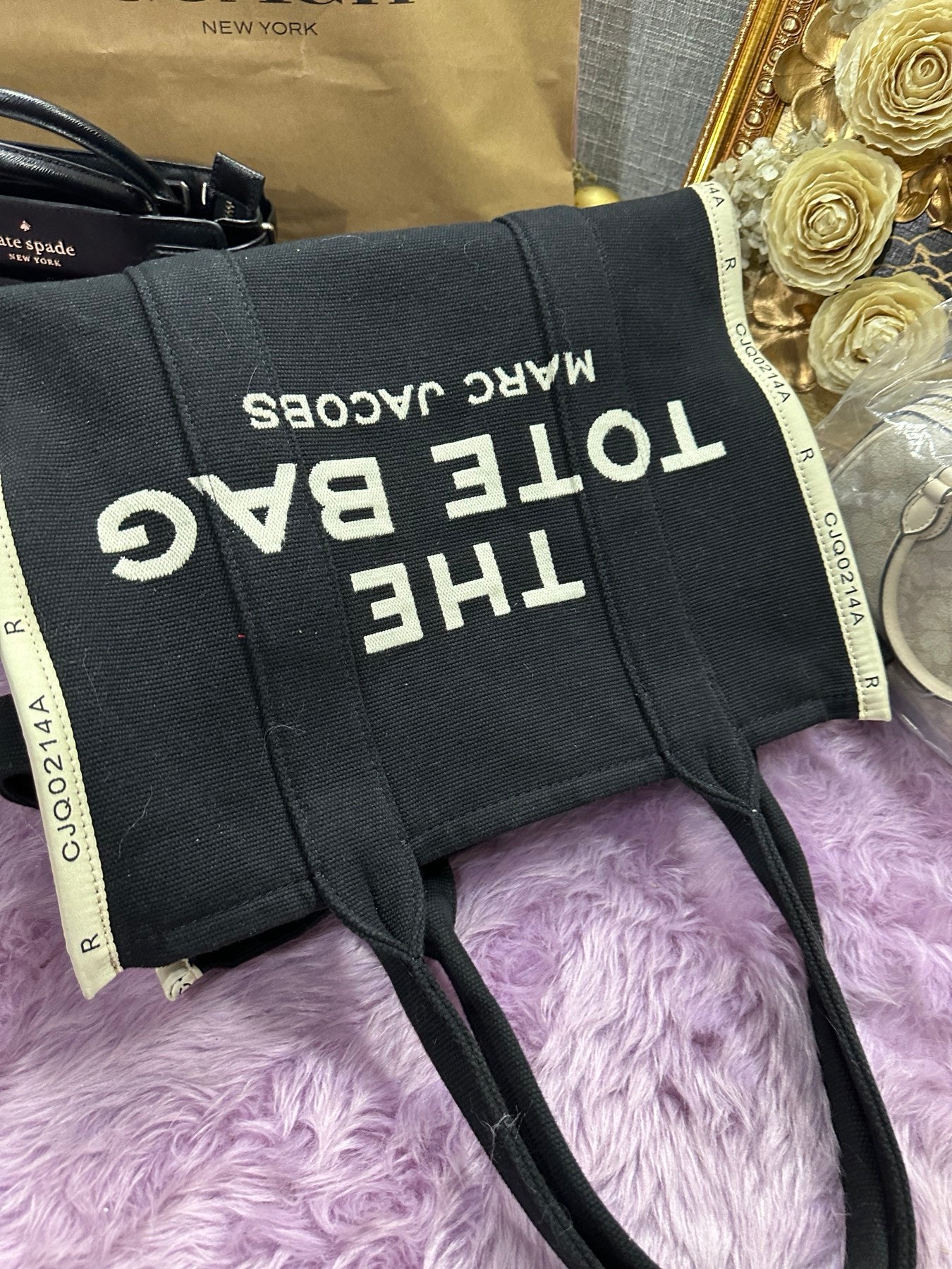 ORIG Preloved Marc Jacobs MJ The Jacquard Large Tote Bag Black