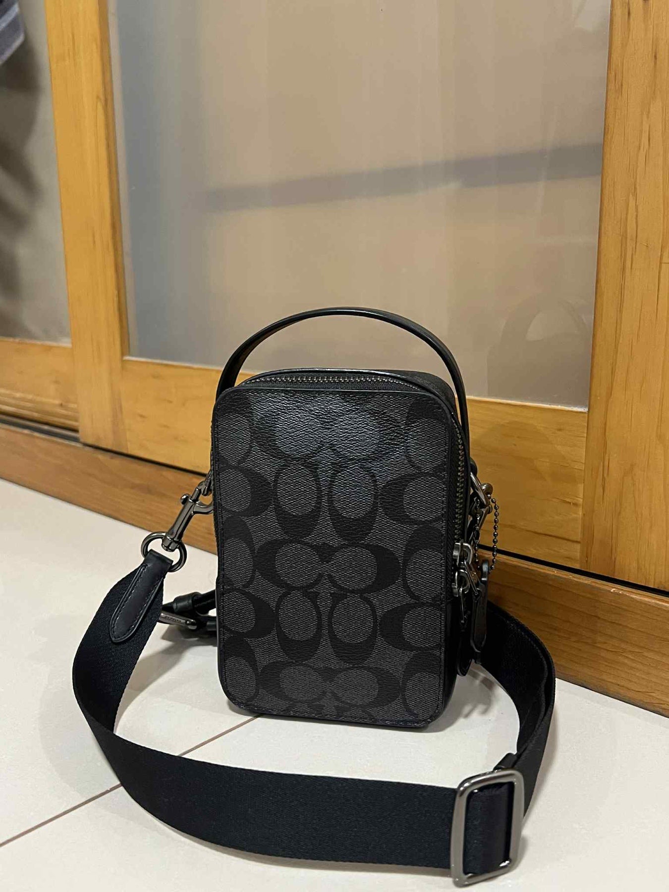 ORIG Preloved Coach Top Handle Crossbody In Signature Canvas Men Black Small Bag
