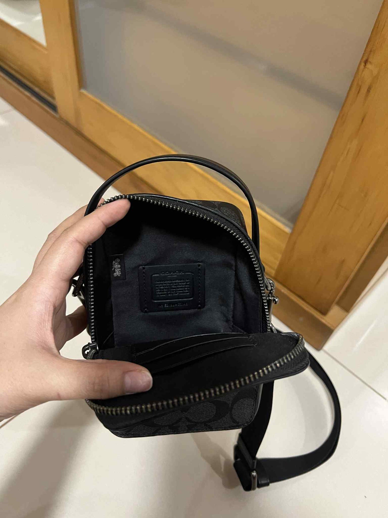 ORIG Preloved Coach Top Handle Crossbody In Signature Canvas Men Black Small Bag