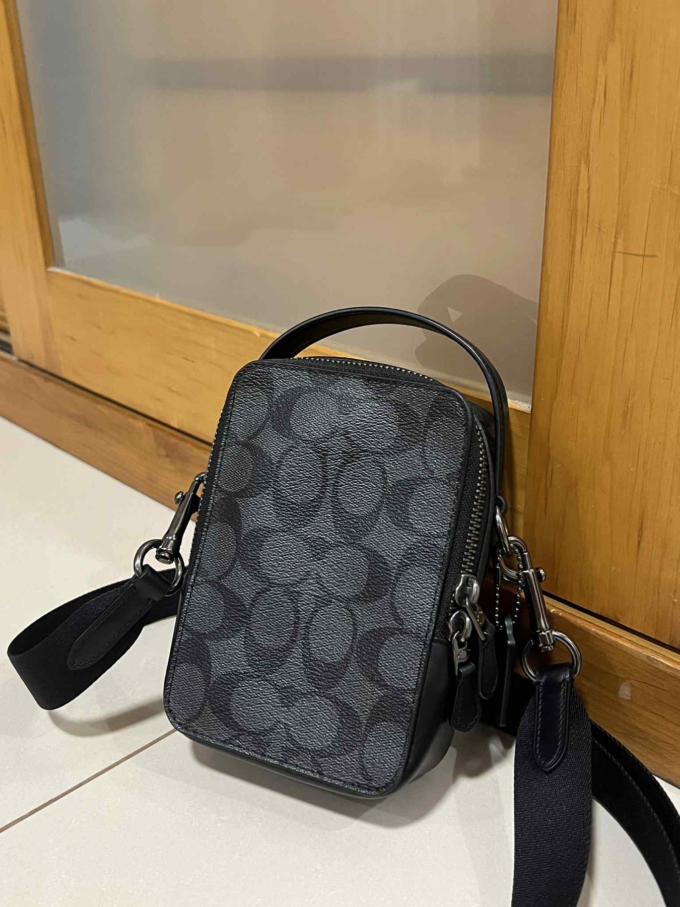 ORIG Preloved Coach Top Handle Crossbody In Signature Canvas Men Black Small Bag