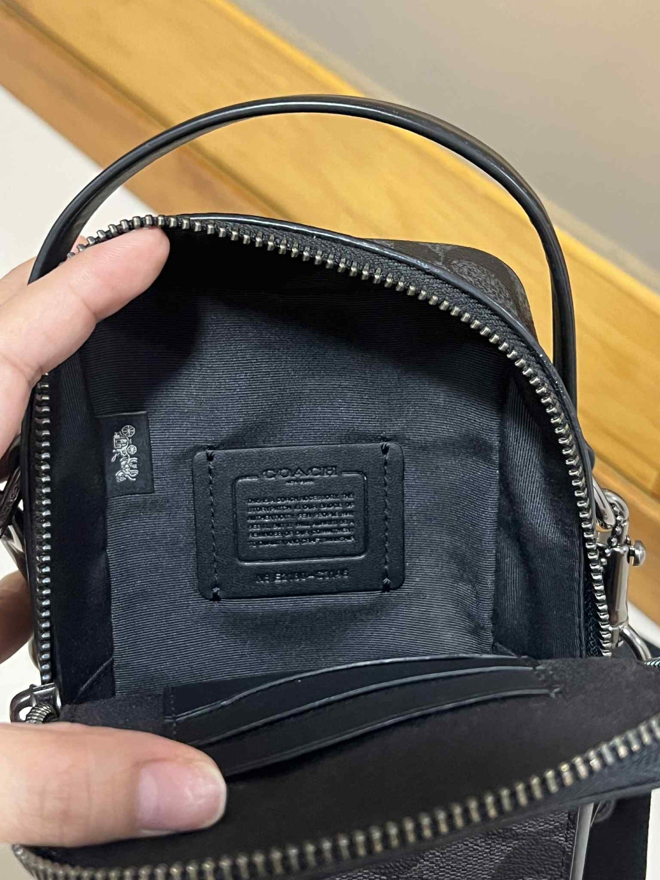 ORIG Preloved Coach Top Handle Crossbody In Signature Canvas Men Black Small Bag