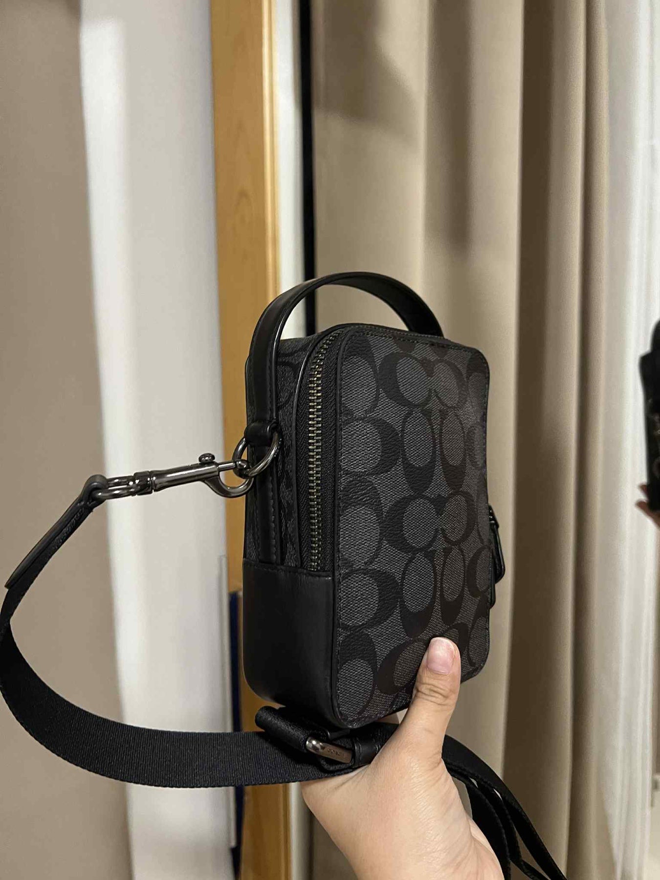 ORIG Preloved Coach Top Handle Crossbody In Signature Canvas Men Black Small Bag