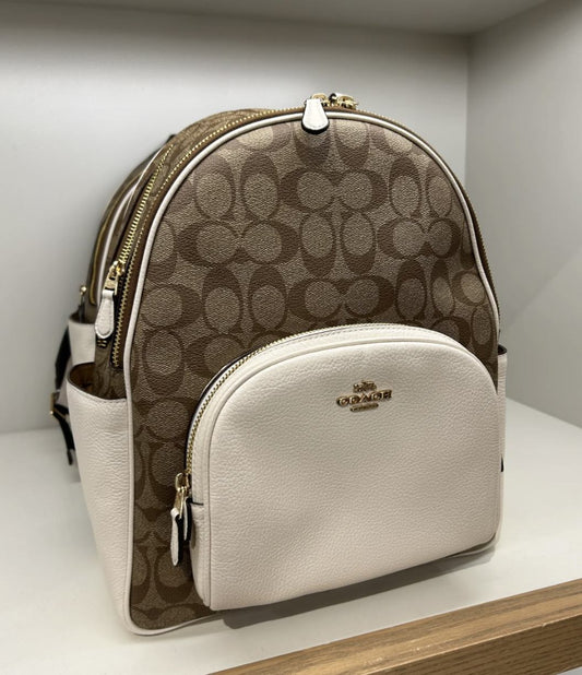 ORIG Preloved Coach Medium Court Backpack In Signature Canvas Khaki/White Bag