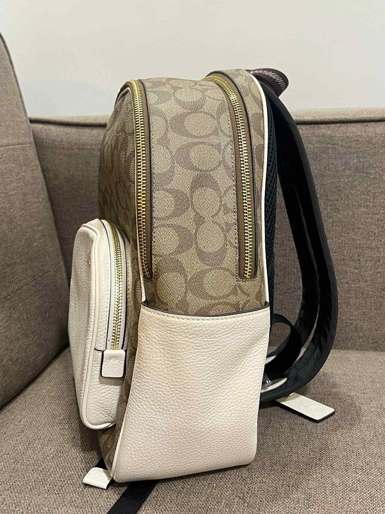ORIG Preloved Coach Medium Court Backpack In Signature Canvas Khaki/White Bag