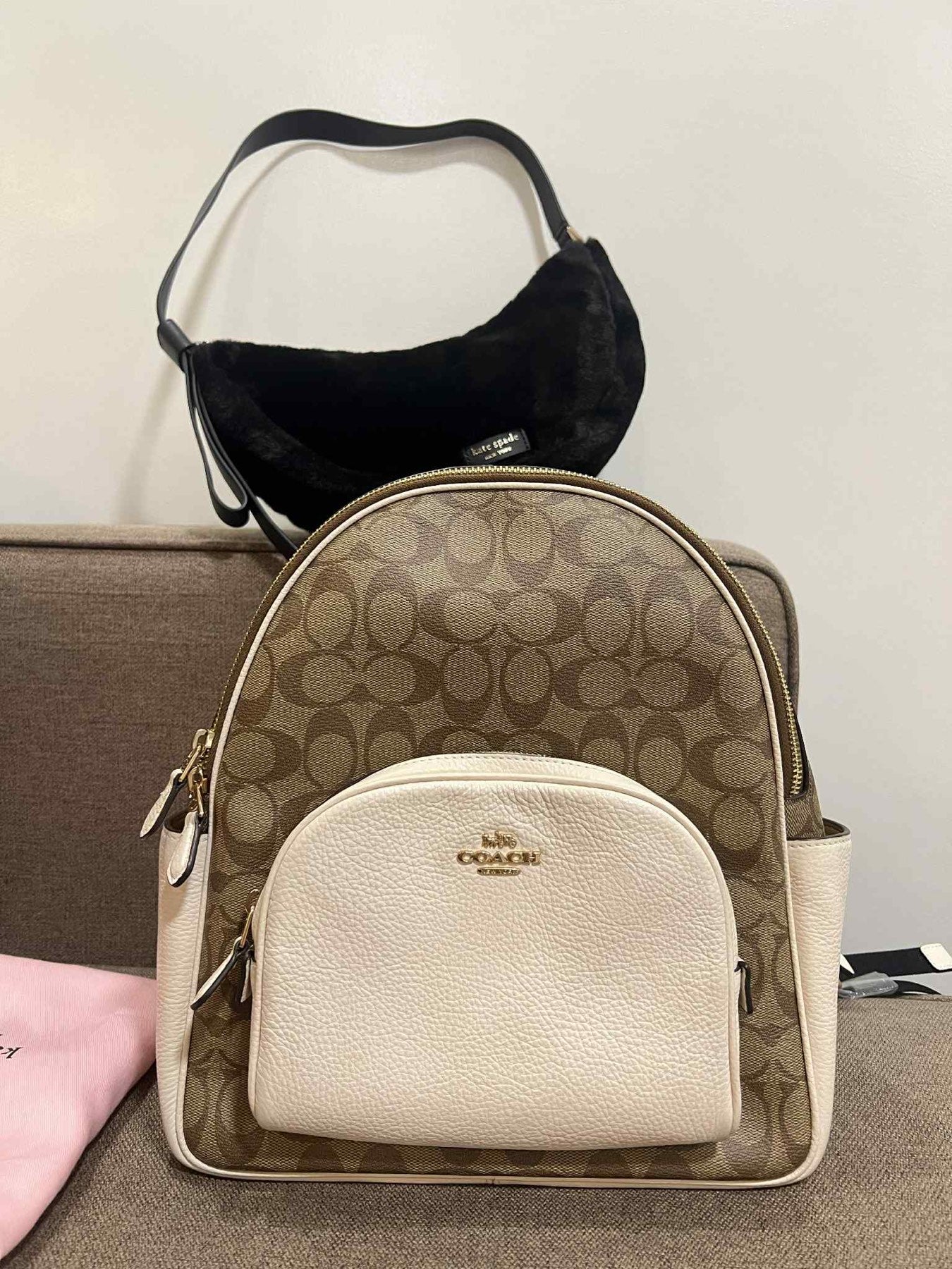 ORIG Preloved Coach Medium Court Backpack In Signature Canvas Khaki/White Bag