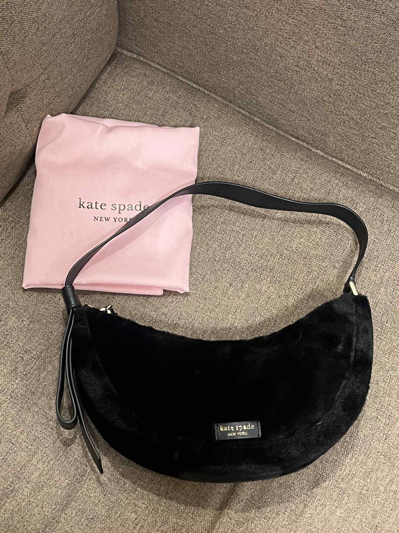 ORIG Preloved Kate Spade KS Smile Faux-fur Small Shoulder Bag Black