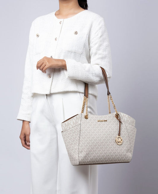 ORIG & IMPORTED Michael Kors Jet Set Large White Signature Logo Tote Bag