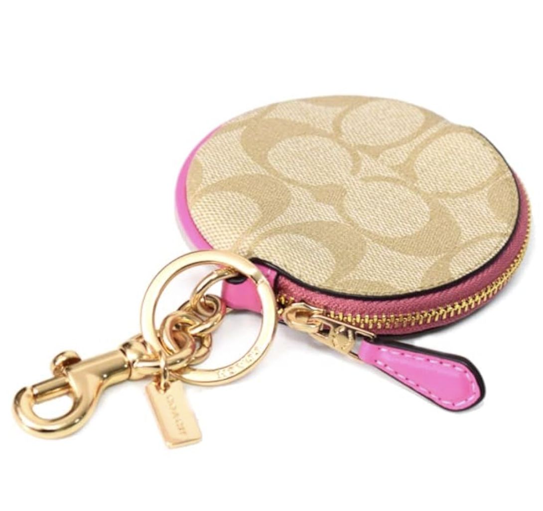 ORIG & IMPORTED COACH Circular Coin Pouch Small Wallet Bag Charm Pink