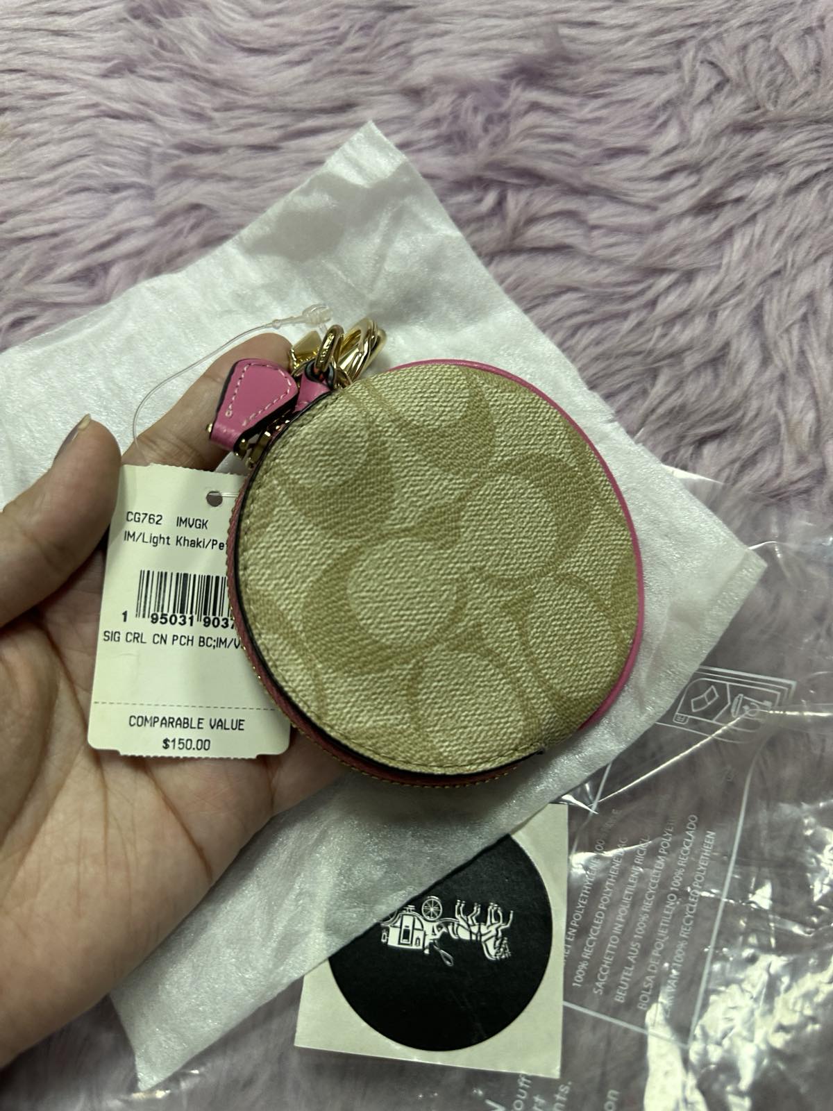 ORIG & IMPORTED COACH Circular Coin Pouch Small Wallet Bag Charm Pink