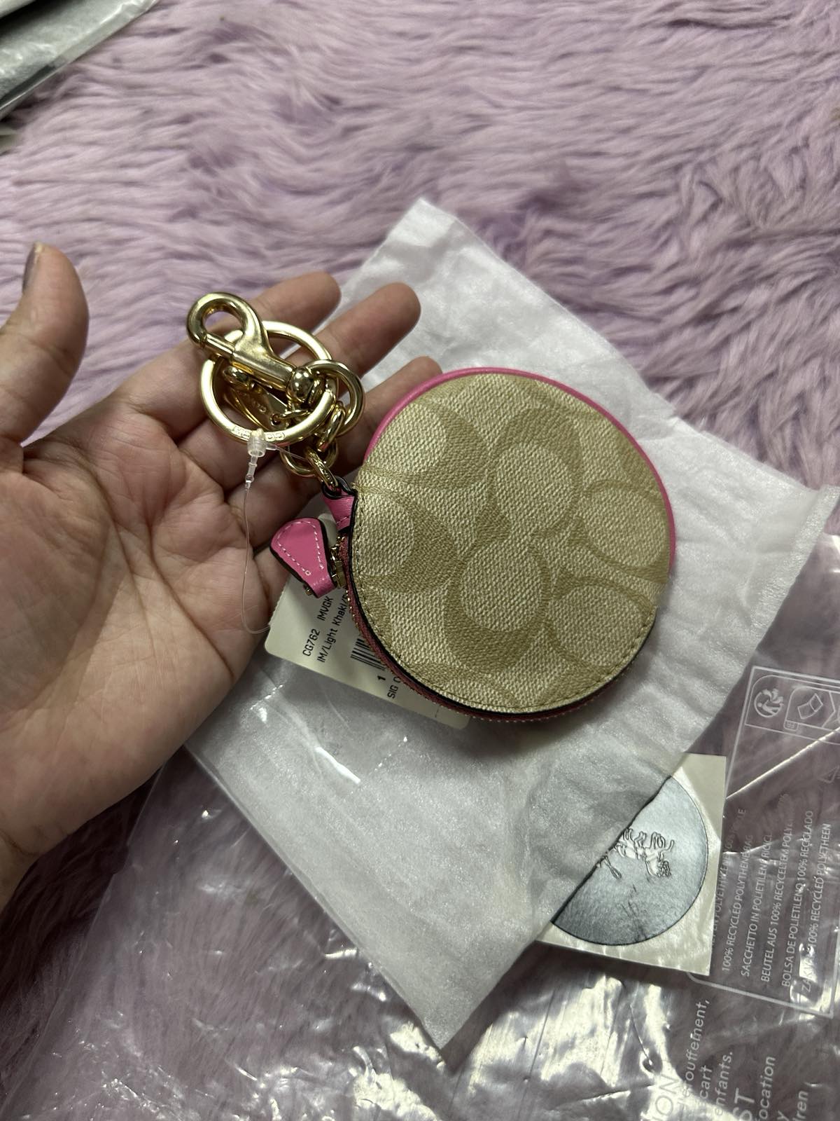 ORIG & IMPORTED COACH Circular Coin Pouch Small Wallet Bag Charm Pink