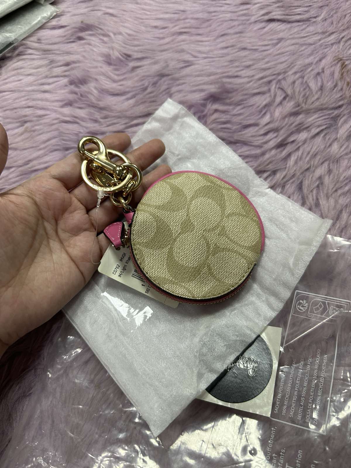 ORIG & IMPORTED COACH Circular Coin Pouch Small Wallet Bag Charm Pink