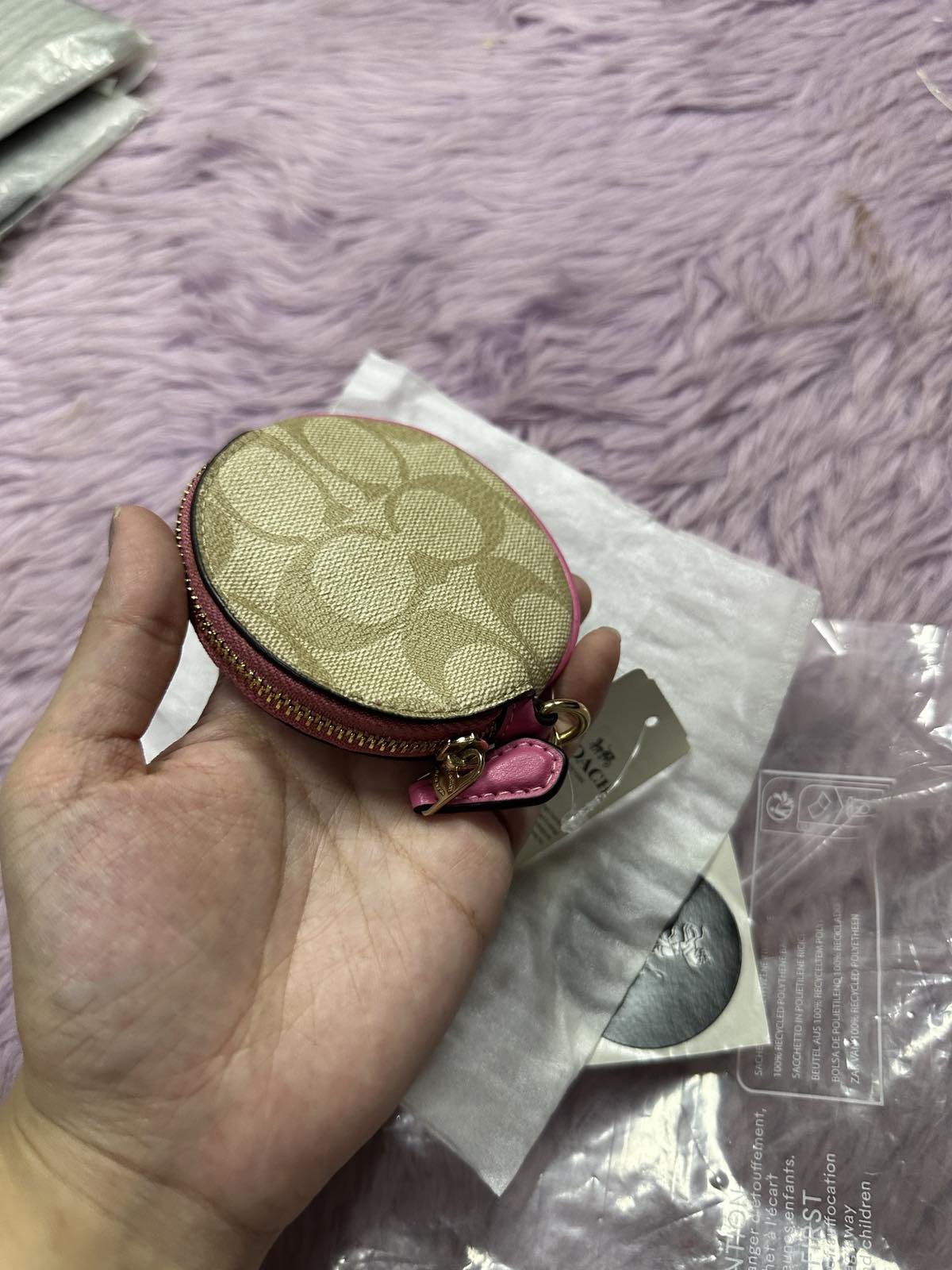 ORIG & IMPORTED COACH Circular Coin Pouch Small Wallet Bag Charm Pink