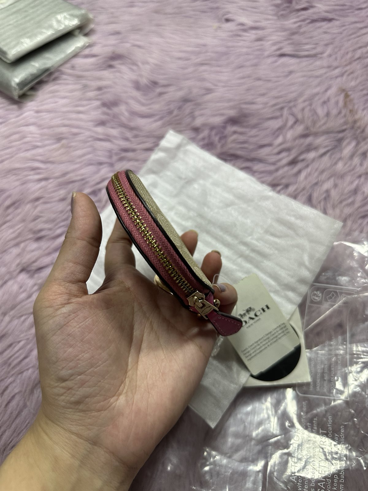 ORIG & IMPORTED COACH Circular Coin Pouch Small Wallet Bag Charm Pink