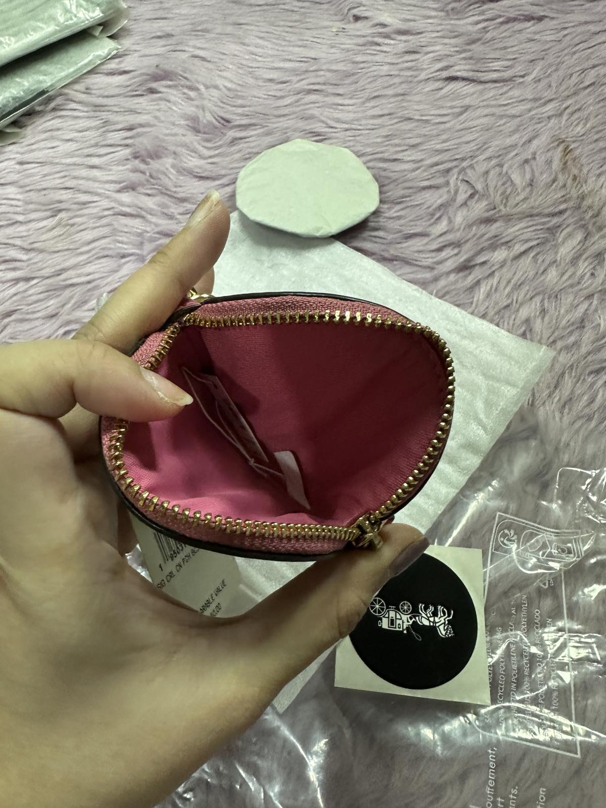 ORIG & IMPORTED COACH Circular Coin Pouch Small Wallet Bag Charm Pink