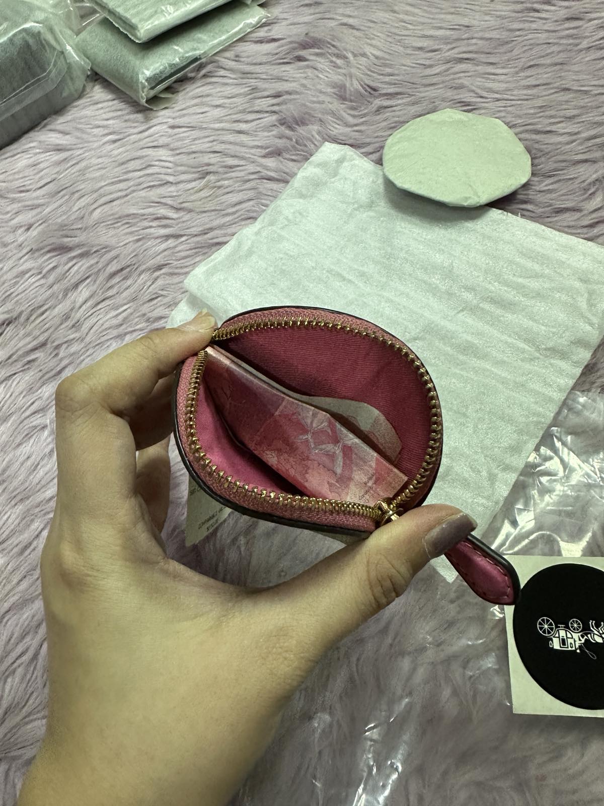 ORIG & IMPORTED COACH Circular Coin Pouch Small Wallet Bag Charm Pink