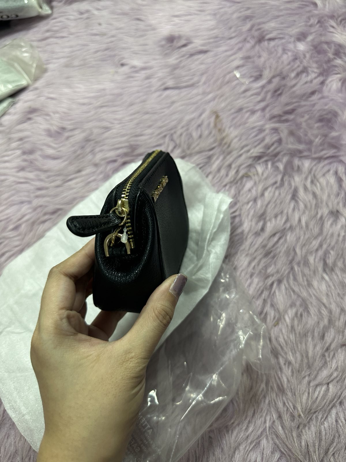 ORIG & IMPORTED Michael Kors Charlotte Small Pouch Key Fob Black Wallet Coin Purse