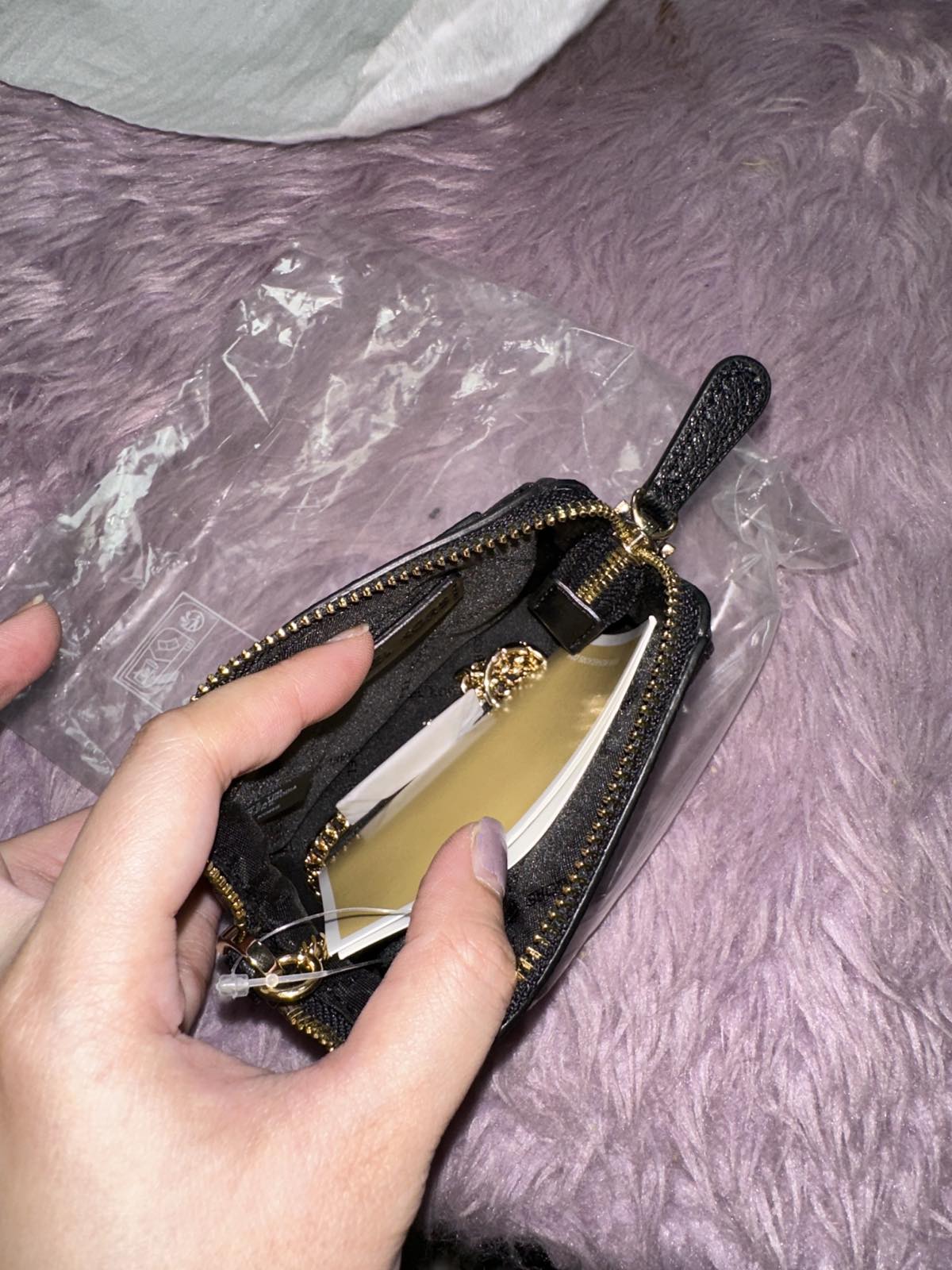 ORIG & IMPORTED Michael Kors Charlotte Small Pouch Key Fob Black Wallet Coin Purse