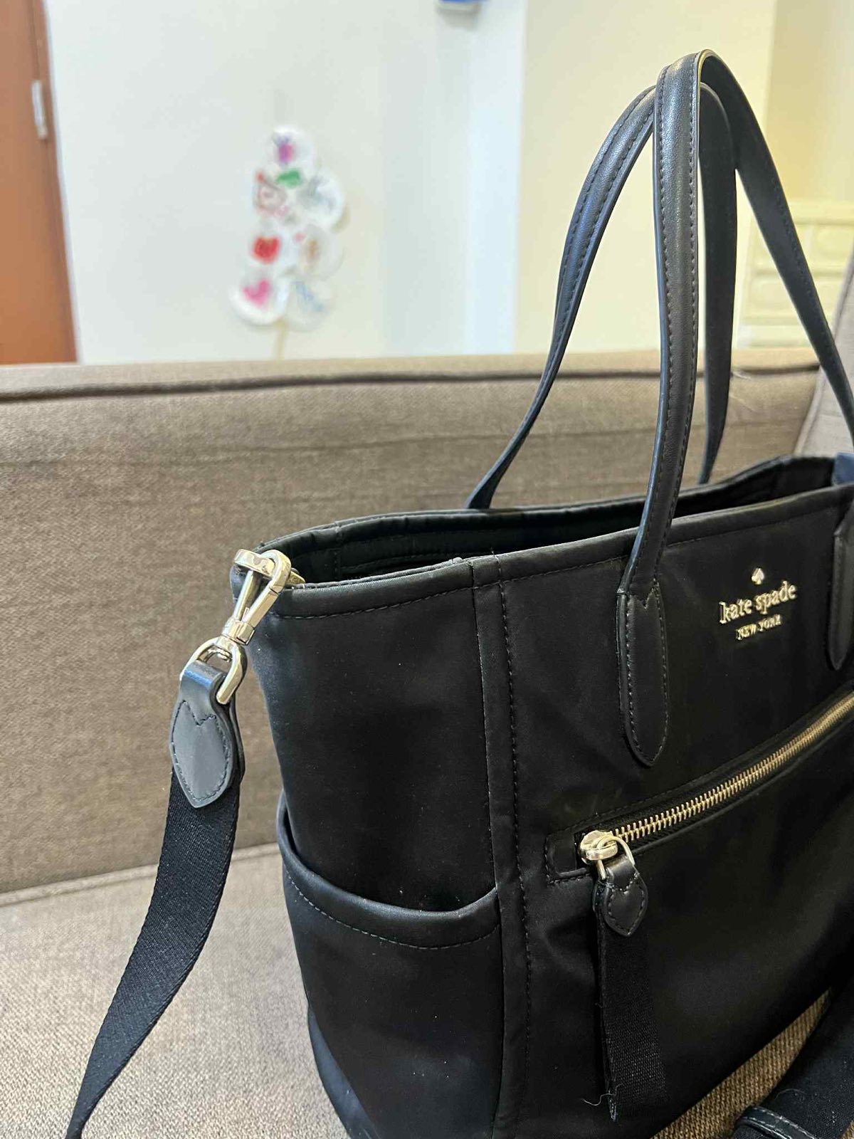 ORIG Preloved Kate Spade Chelsea Medium Satchel Black Nylon Bag