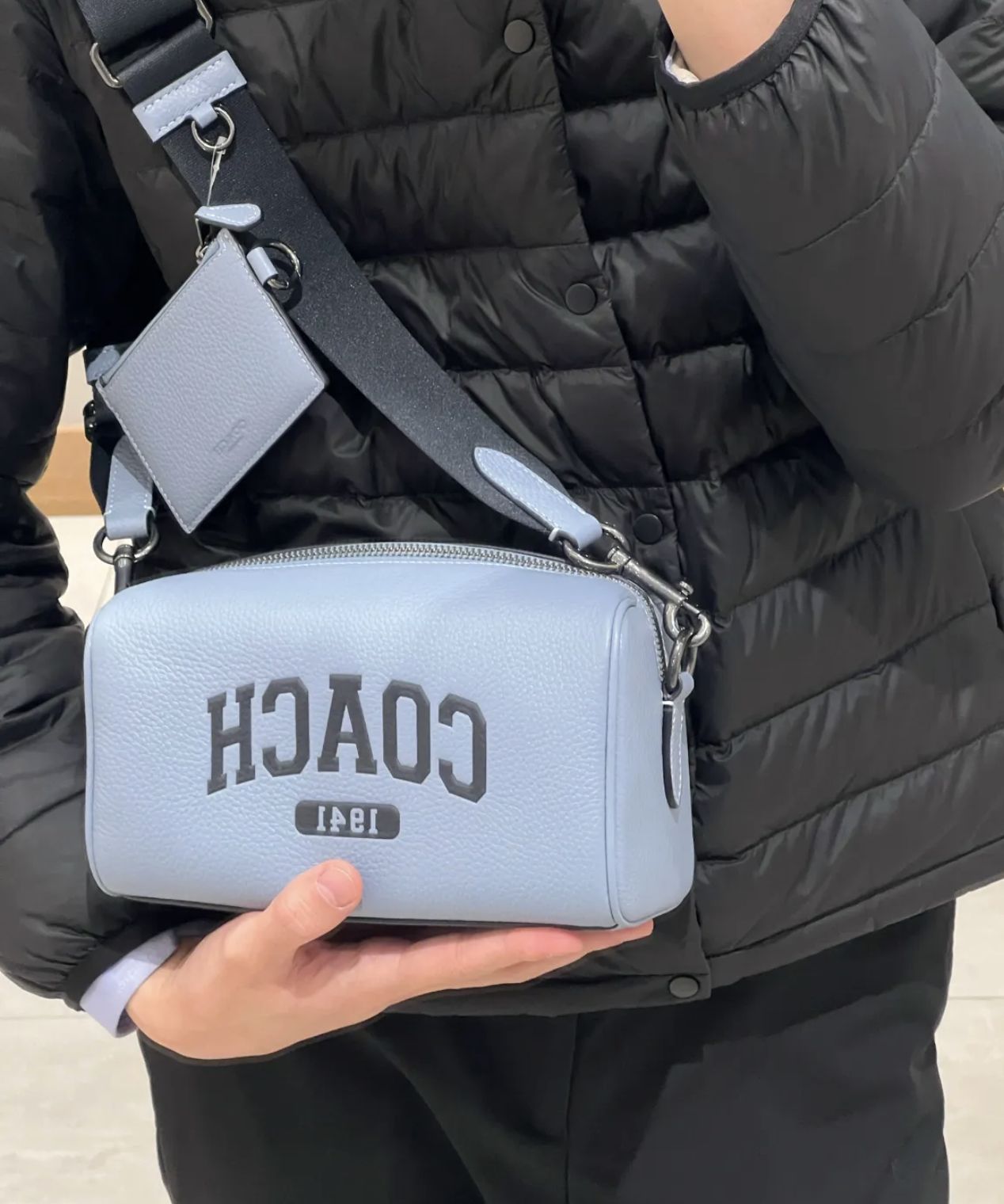 ORIG Preloved COACH Axel Crossbody With Varsity with small wallet Blue Men Bag