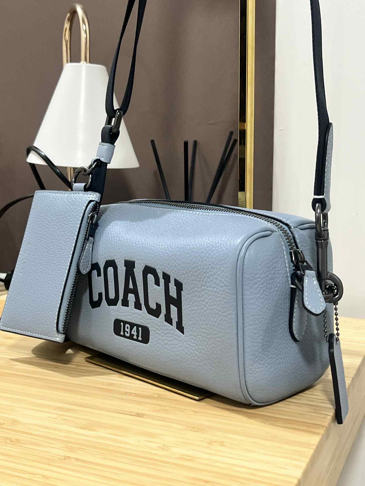 ORIG Preloved COACH Axel Crossbody With Varsity with small wallet Blue Men Bag