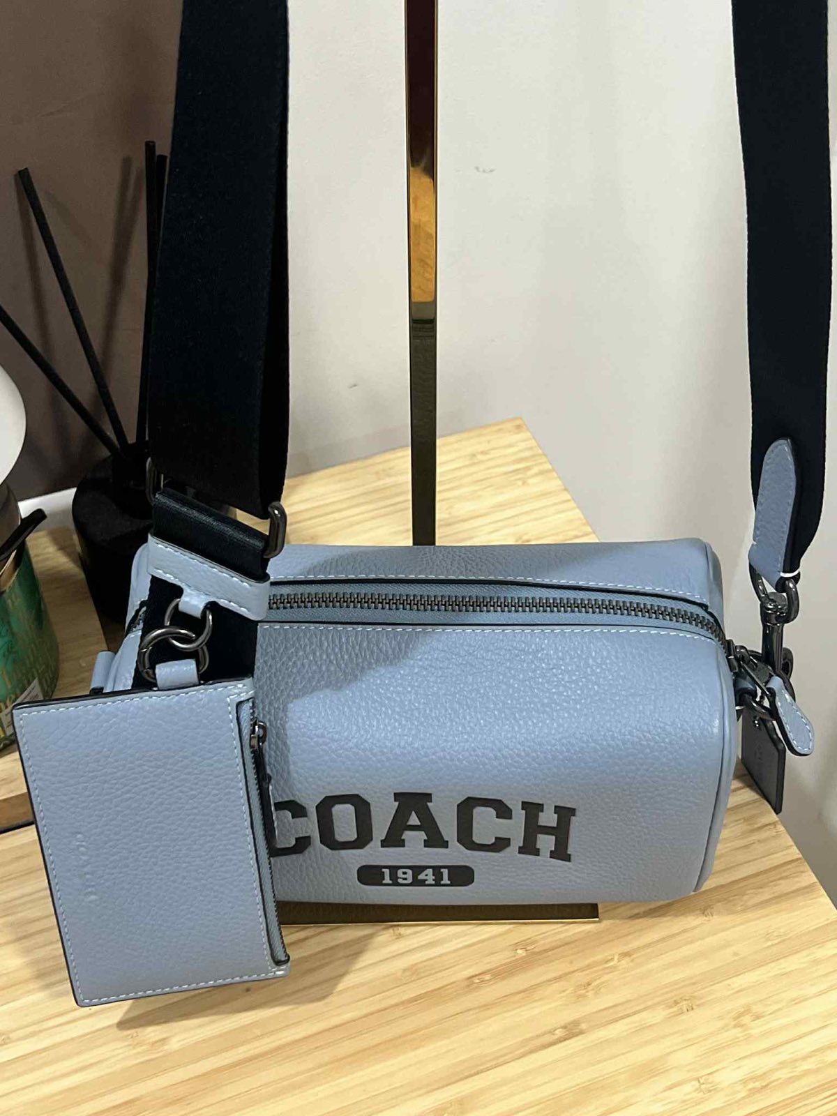 ORIG Preloved COACH Axel Crossbody With Varsity with small wallet Blue Men Bag