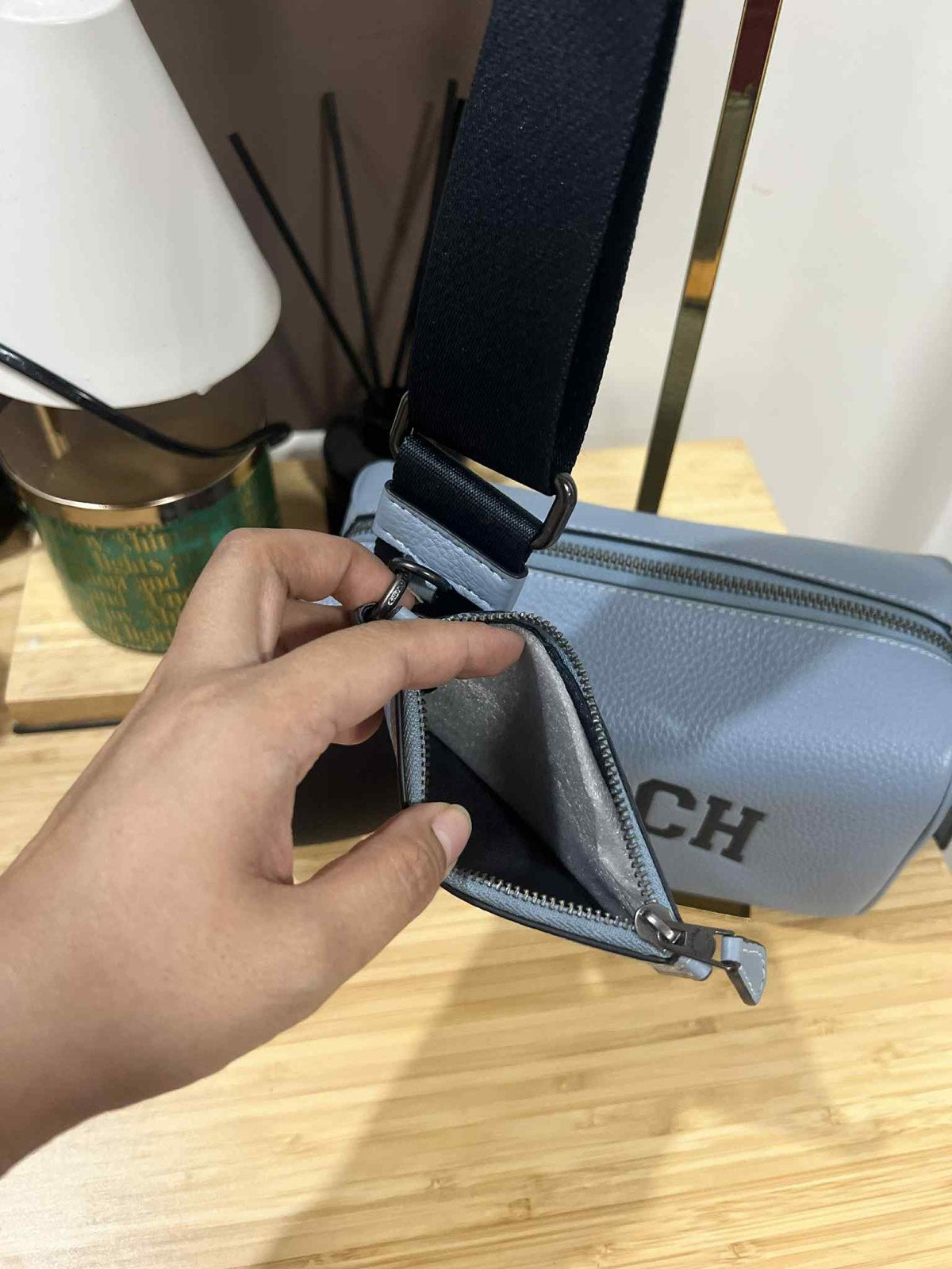 ORIG Preloved COACH Axel Crossbody With Varsity with small wallet Blue Men Bag