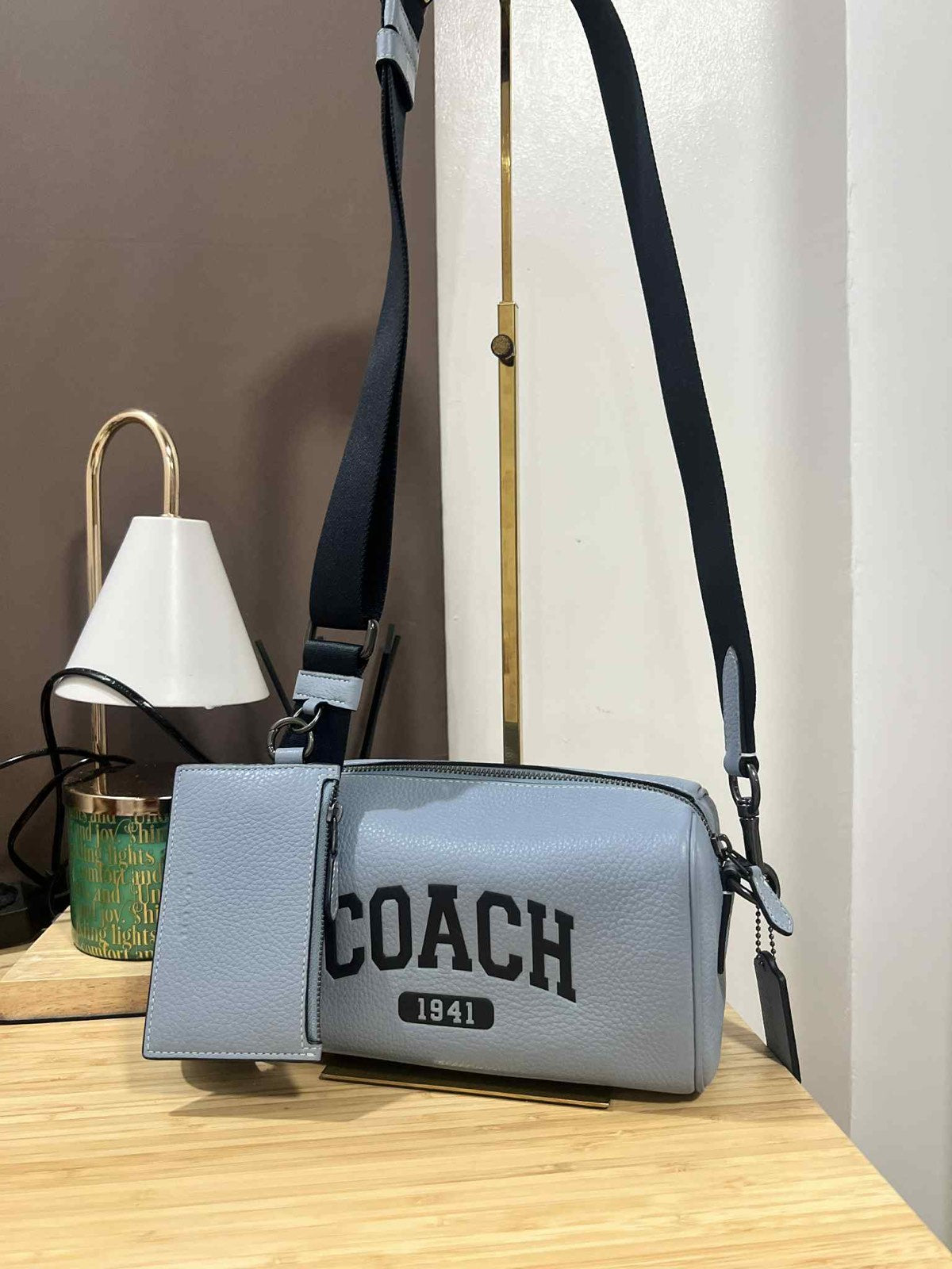 ORIG Preloved COACH Axel Crossbody With Varsity with small wallet Blue Men Bag