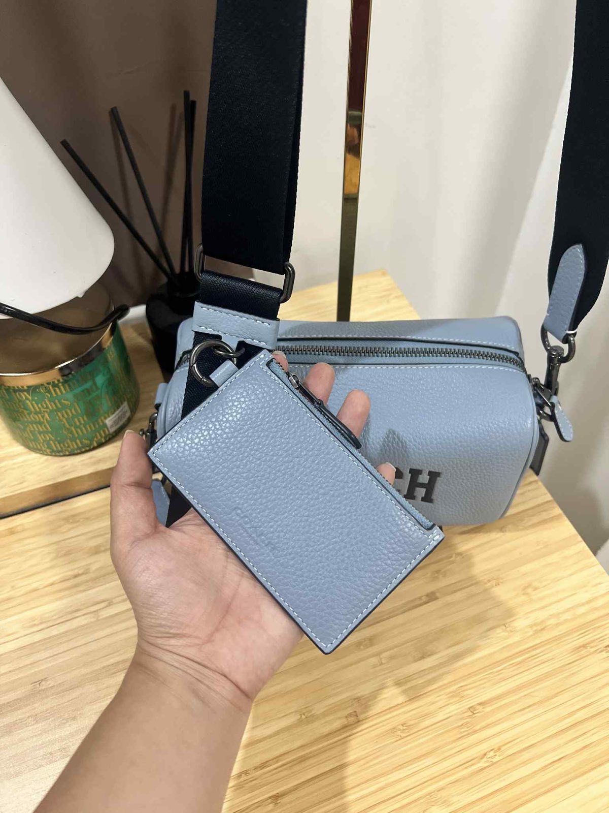 ORIG Preloved COACH Axel Crossbody With Varsity with small wallet Blue Men Bag