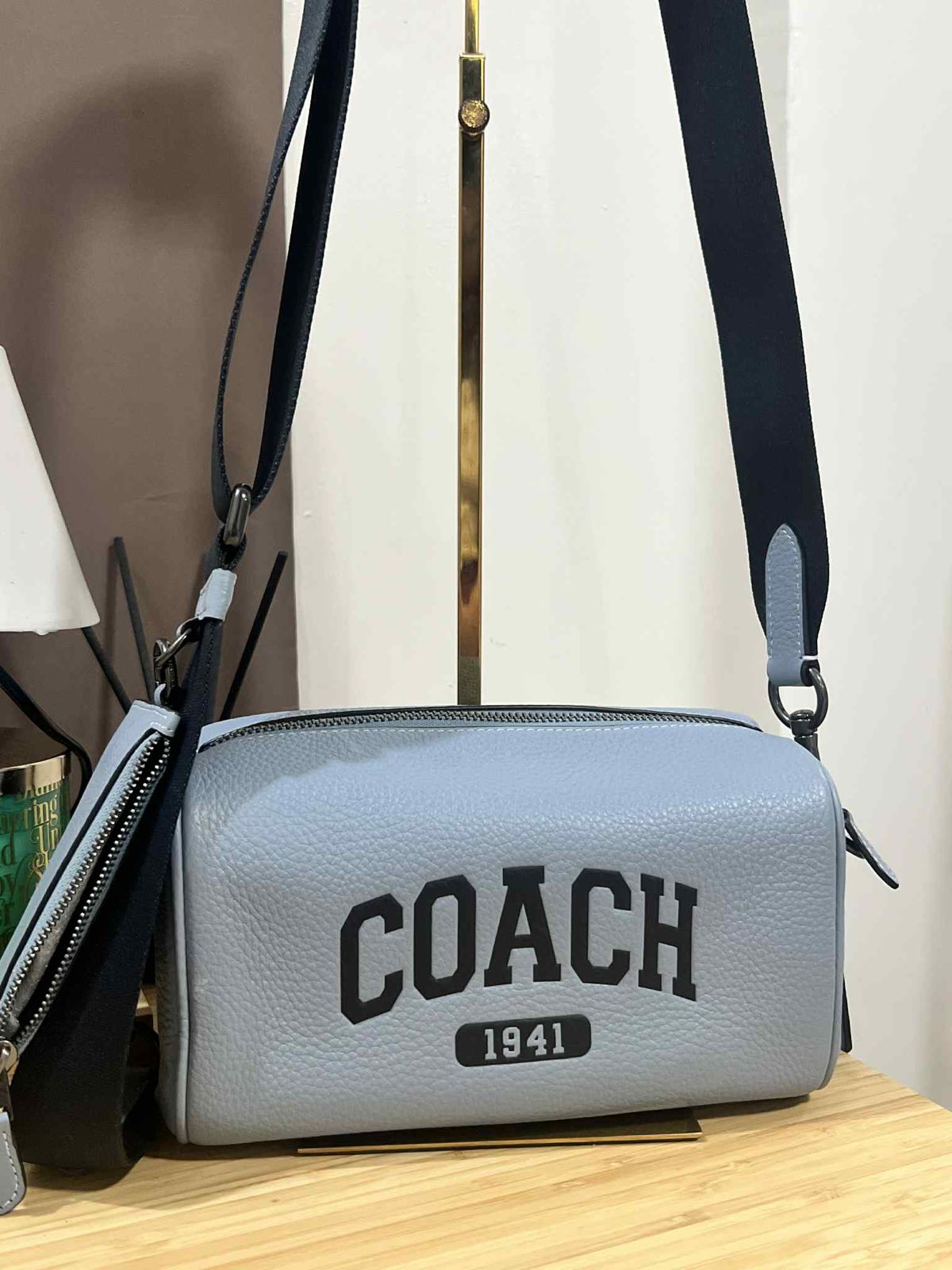 ORIG Preloved COACH Axel Crossbody With Varsity with small wallet Blue Men Bag