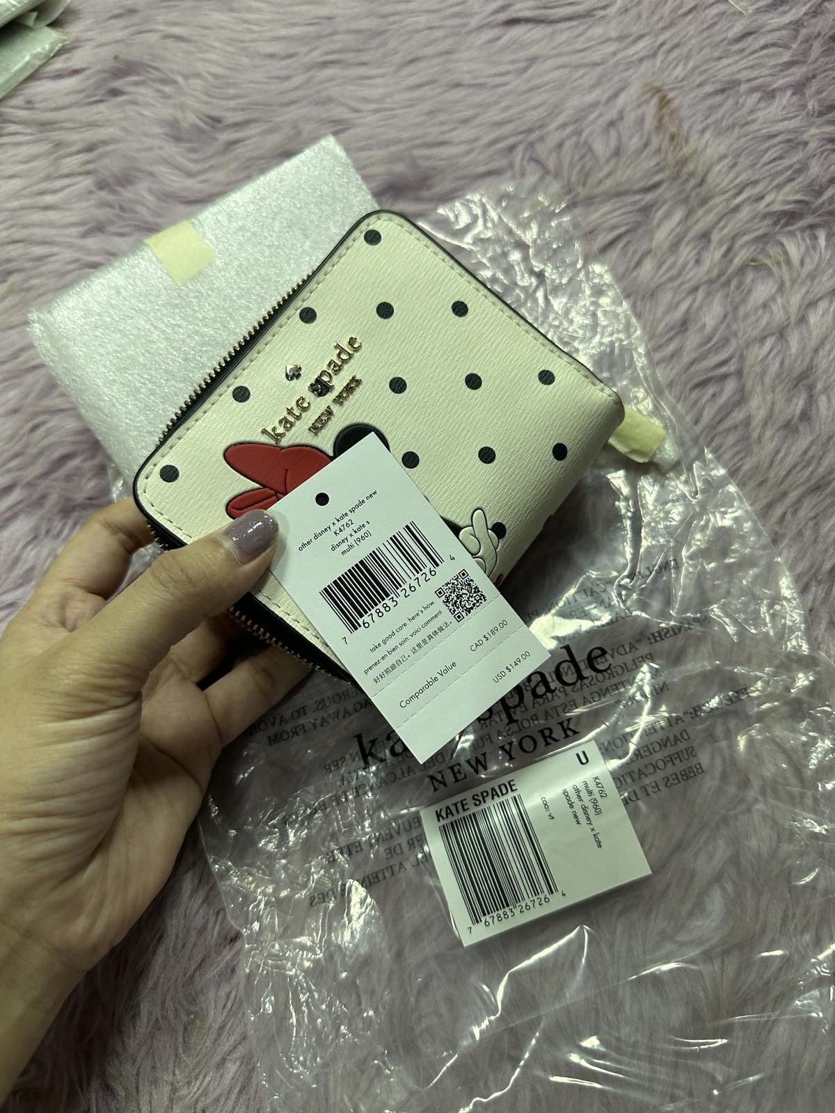 ORIG & IMPORTED Kate Spade Disney Minnie Mouse Zip Around White Wallet